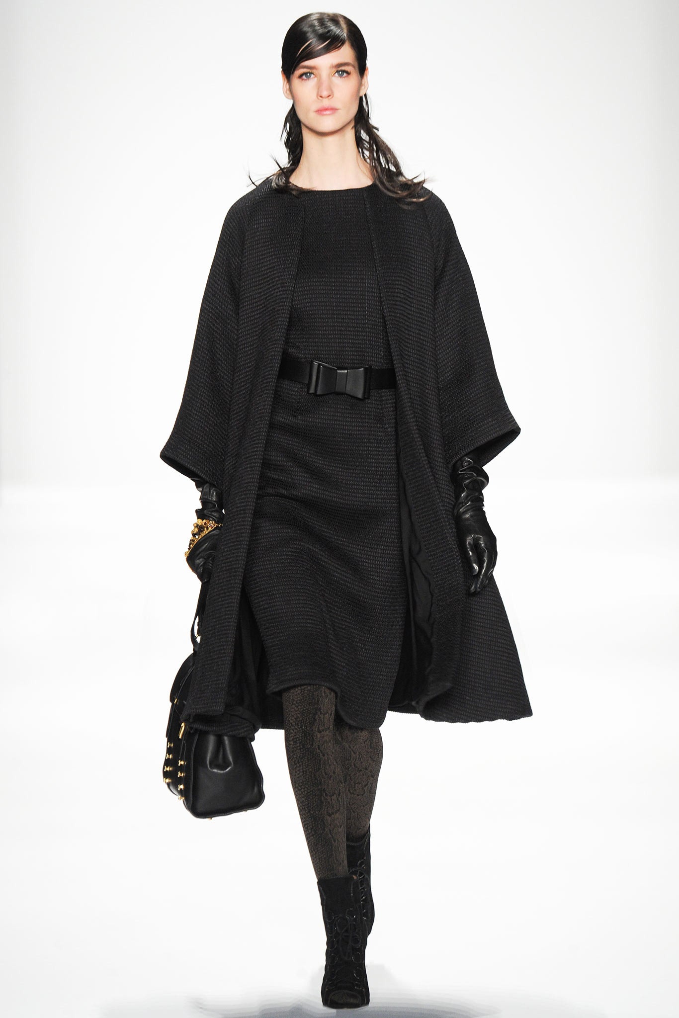black wool midi dress with coat