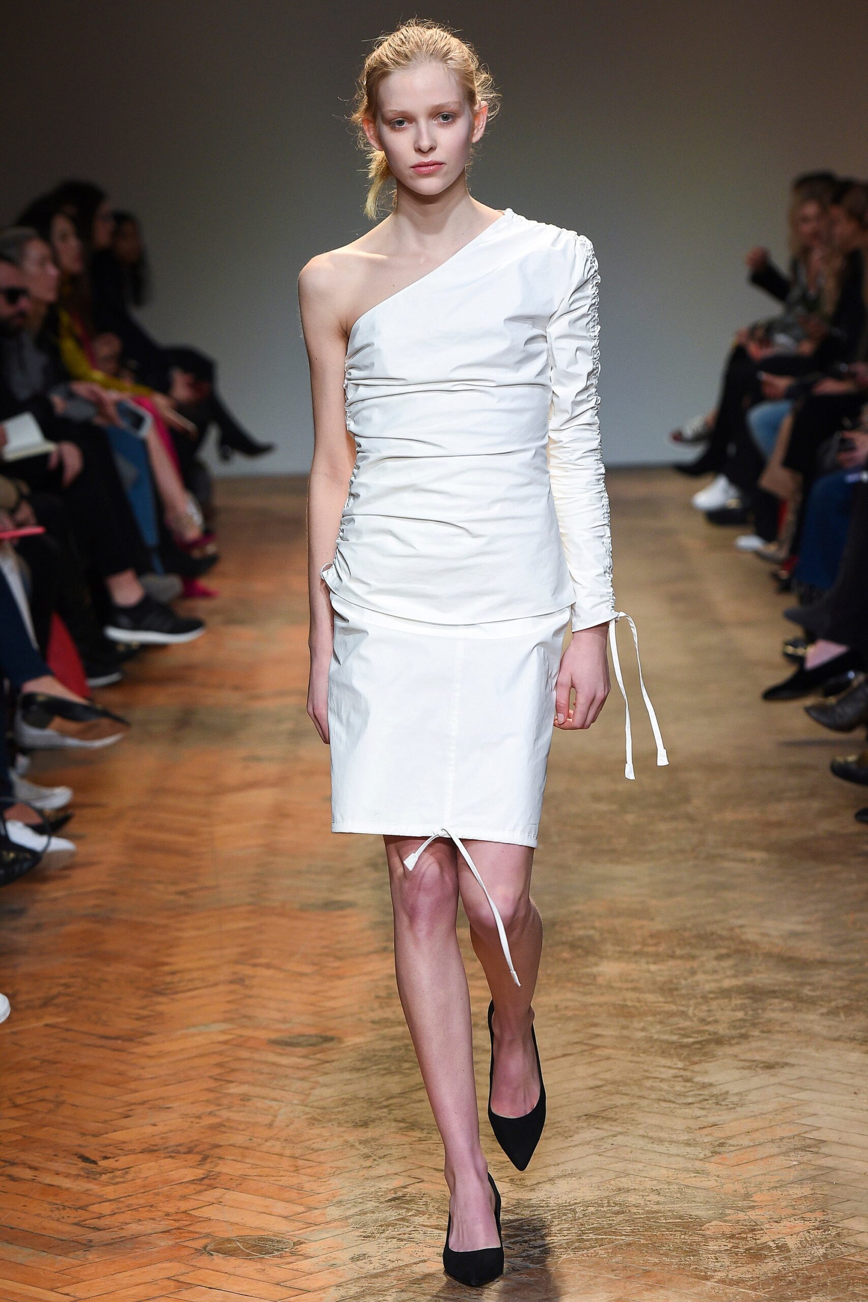 fitted white asymmetric dress