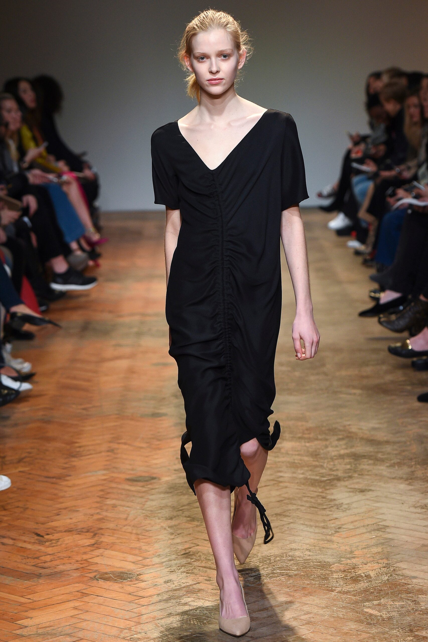 black silk fitted midi dress