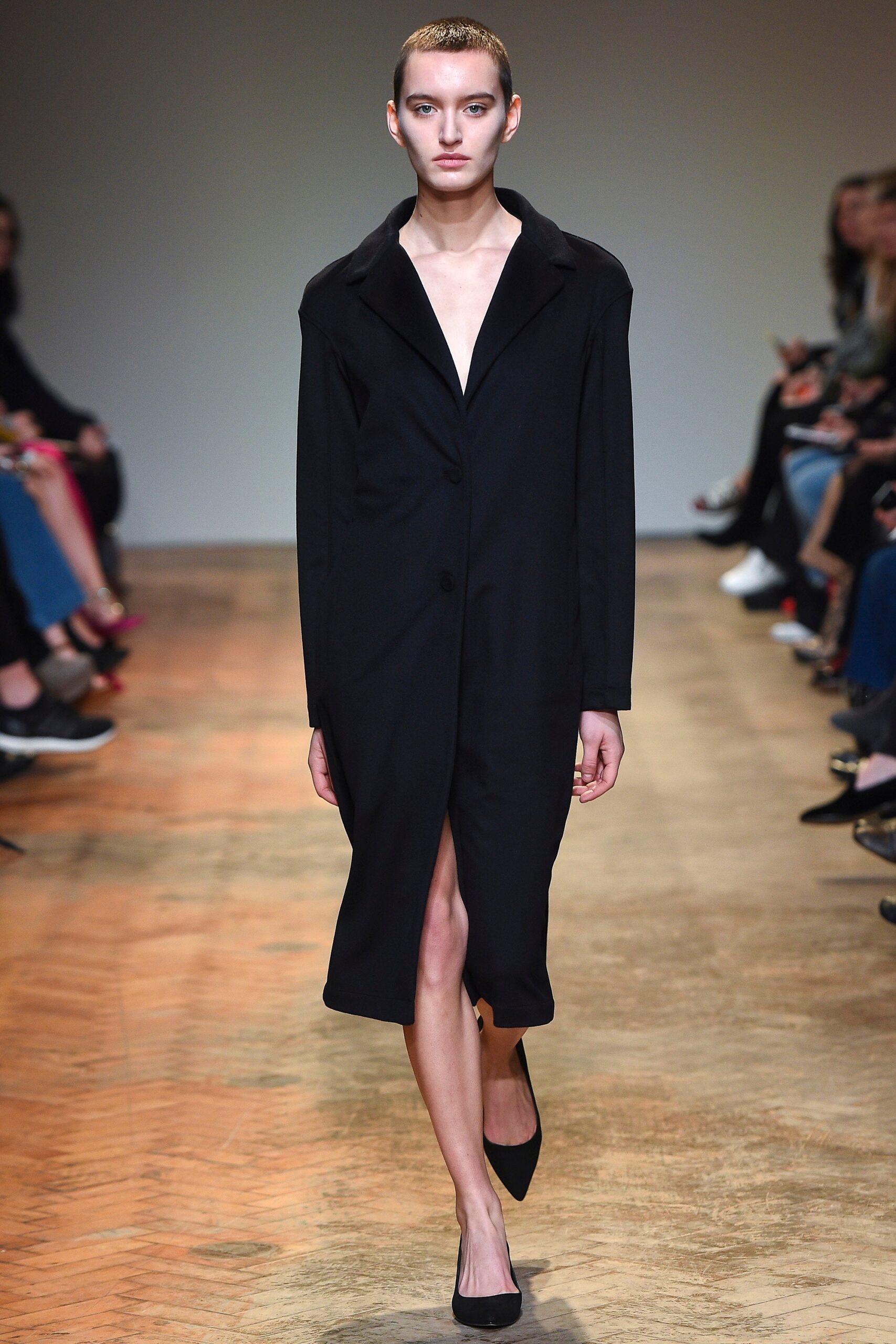 fitted black midi coat