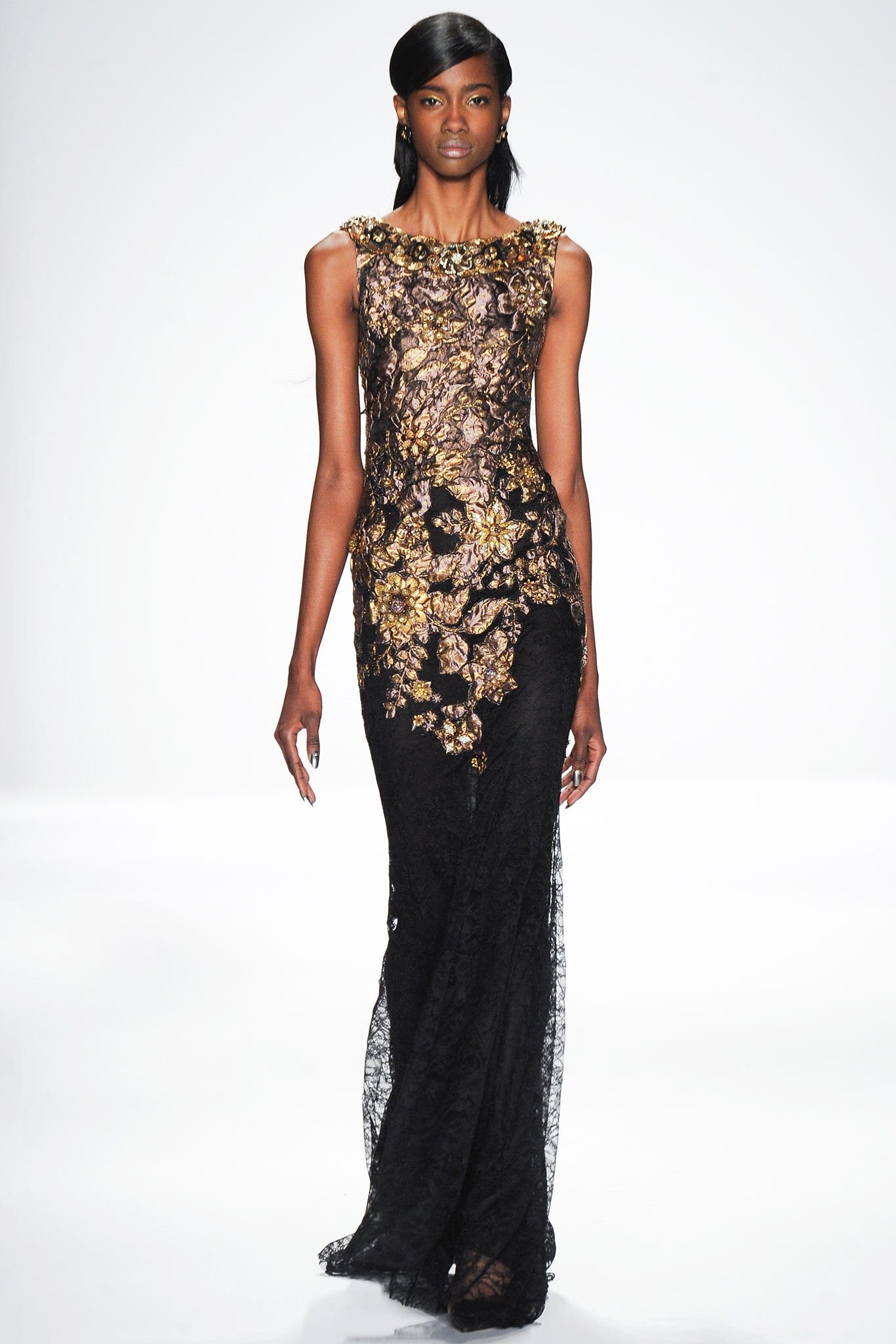 black and gold embroidered gown