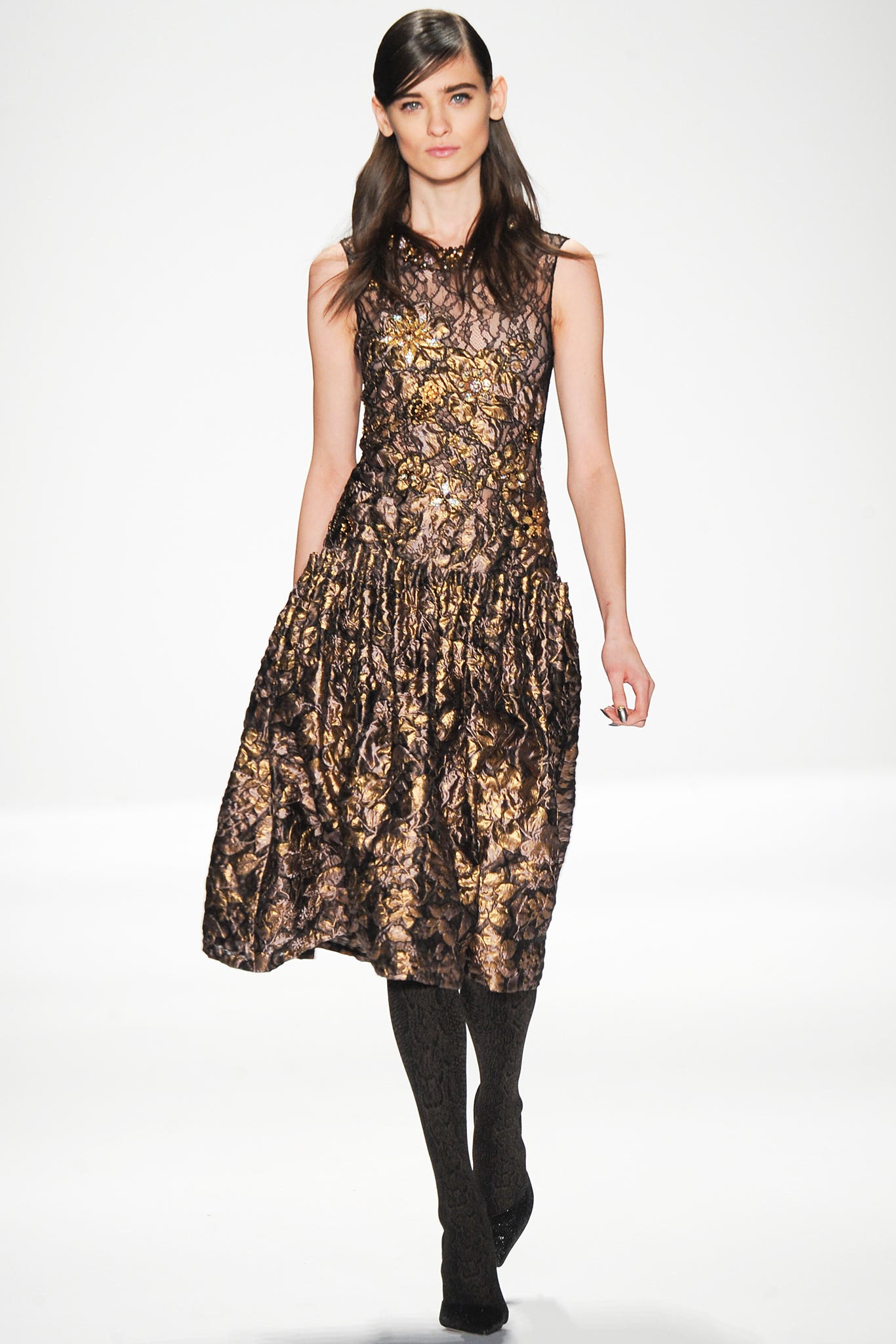 gold and black embroidered midi dress