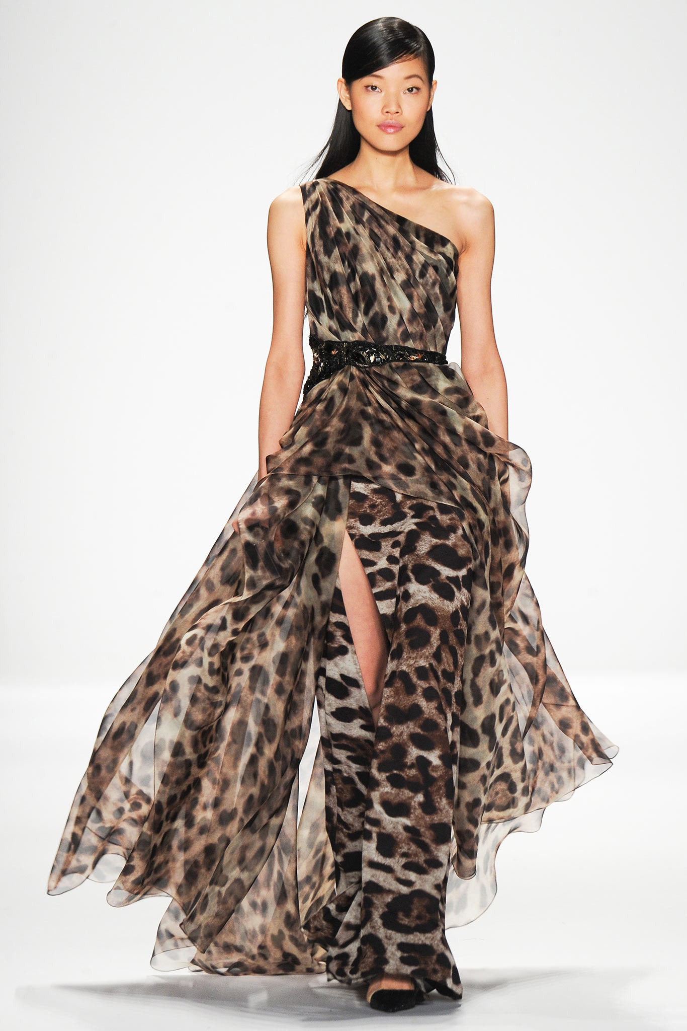 brown black animal-print gown