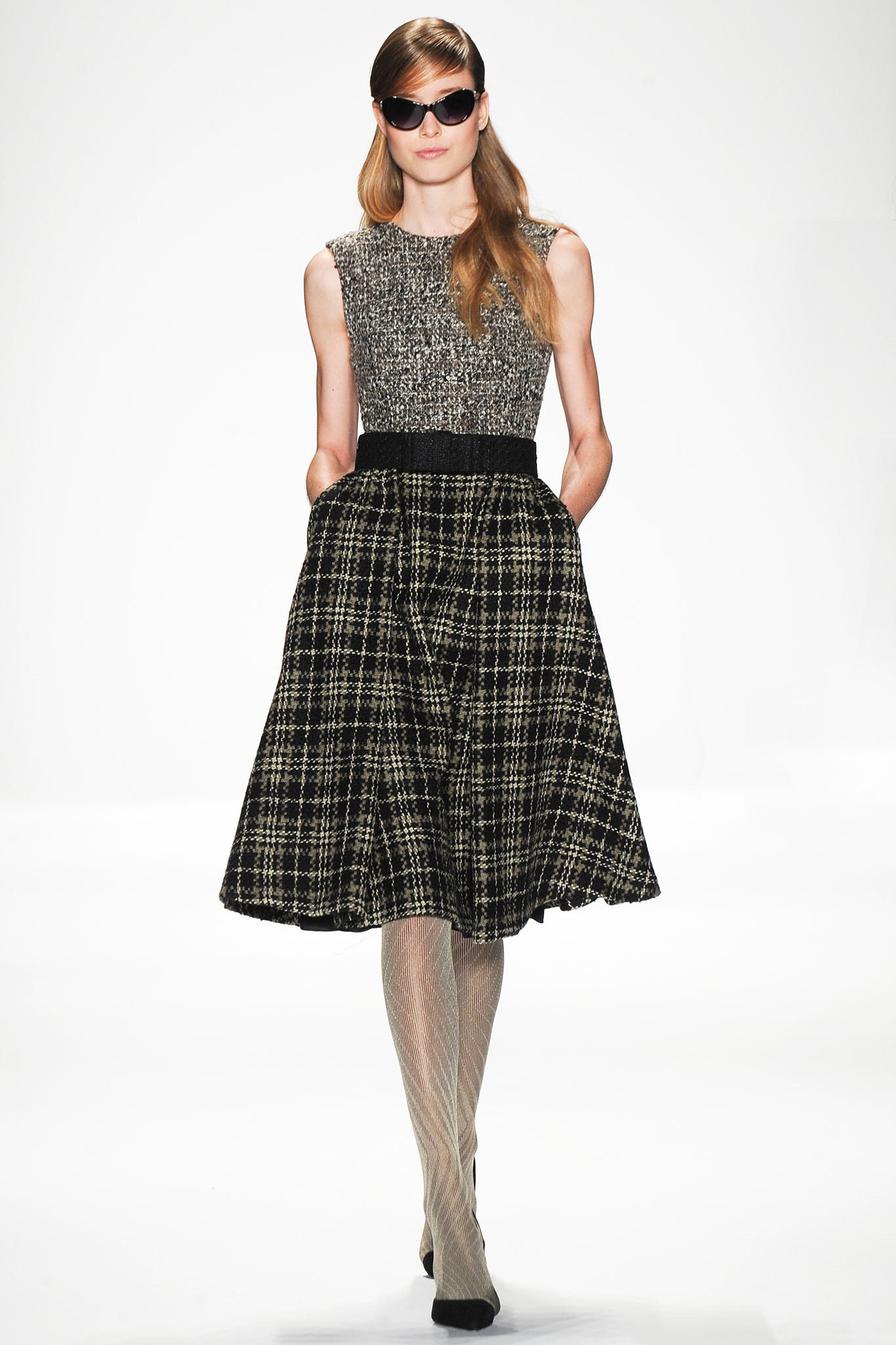 black and white pleated midi dress