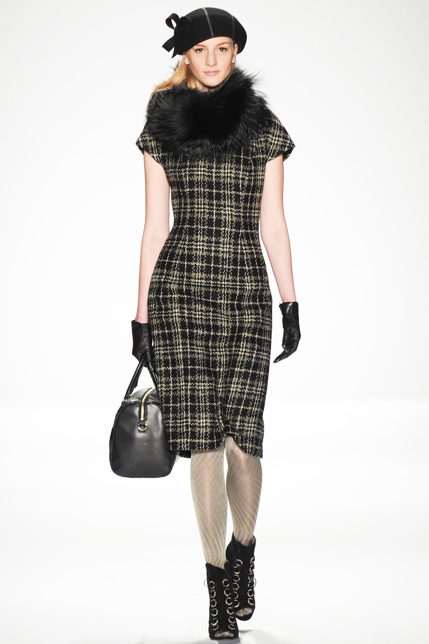 fitted black and white checked dress