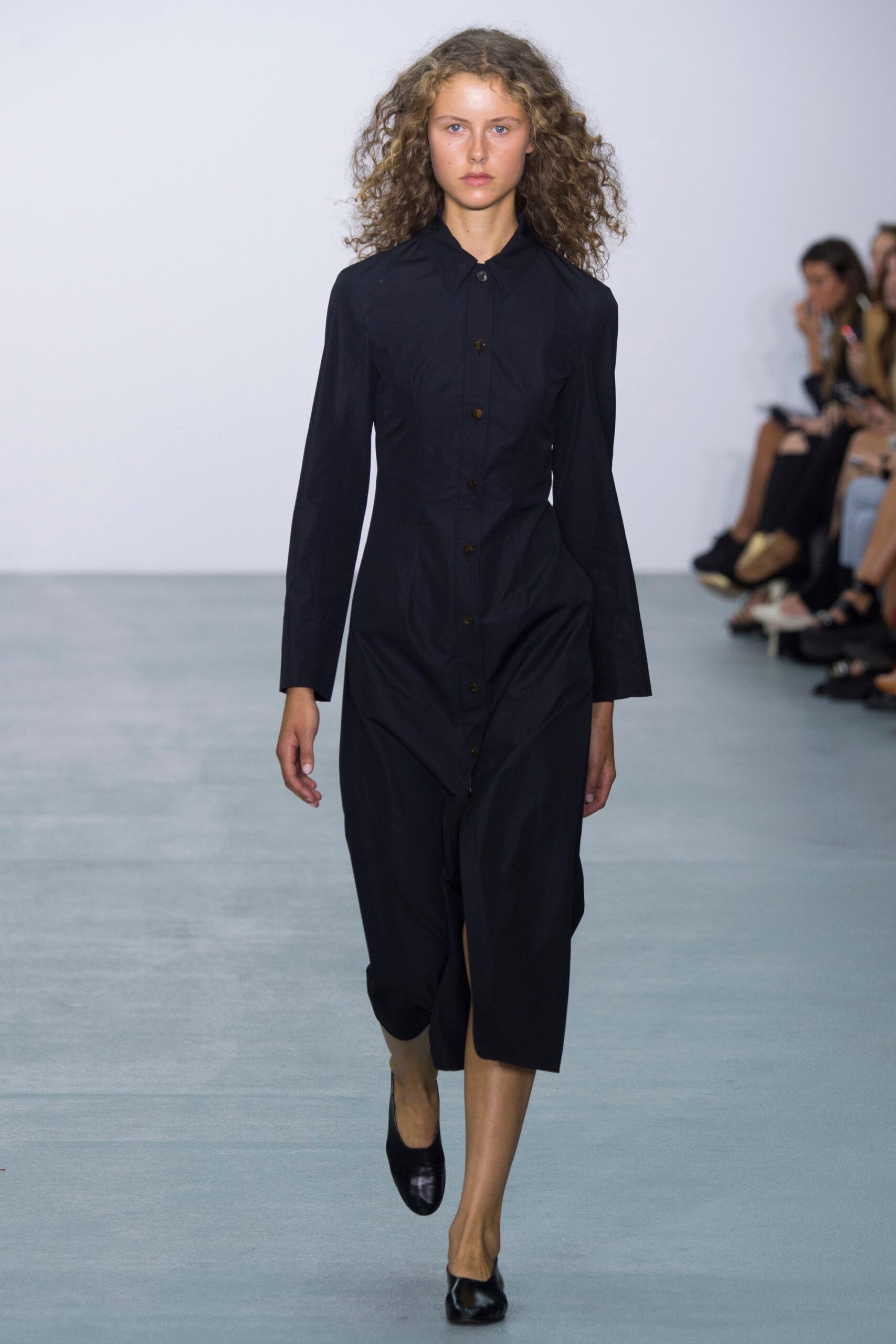 black cotton long-sleeve dress