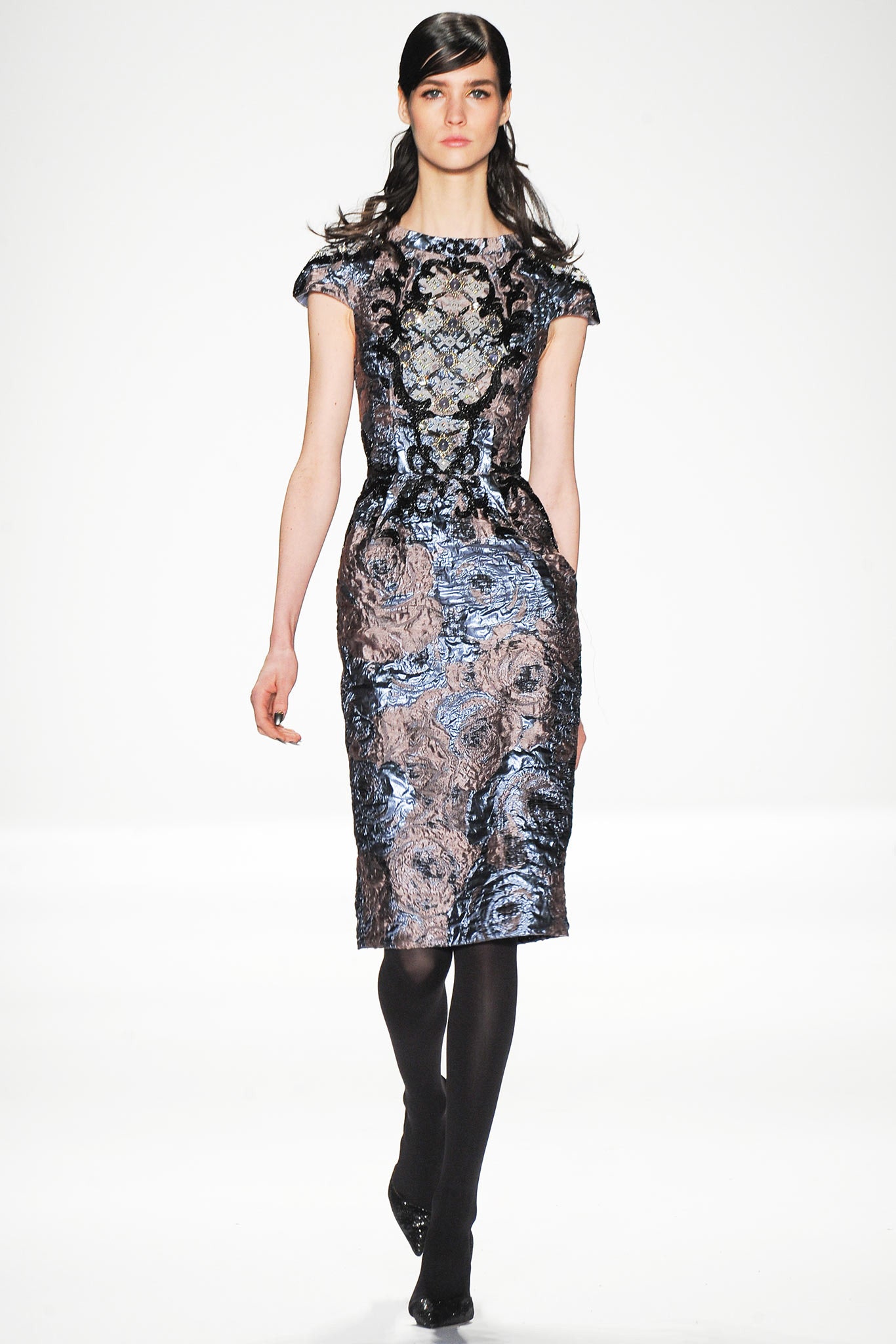 blue gray embroidered midi dress