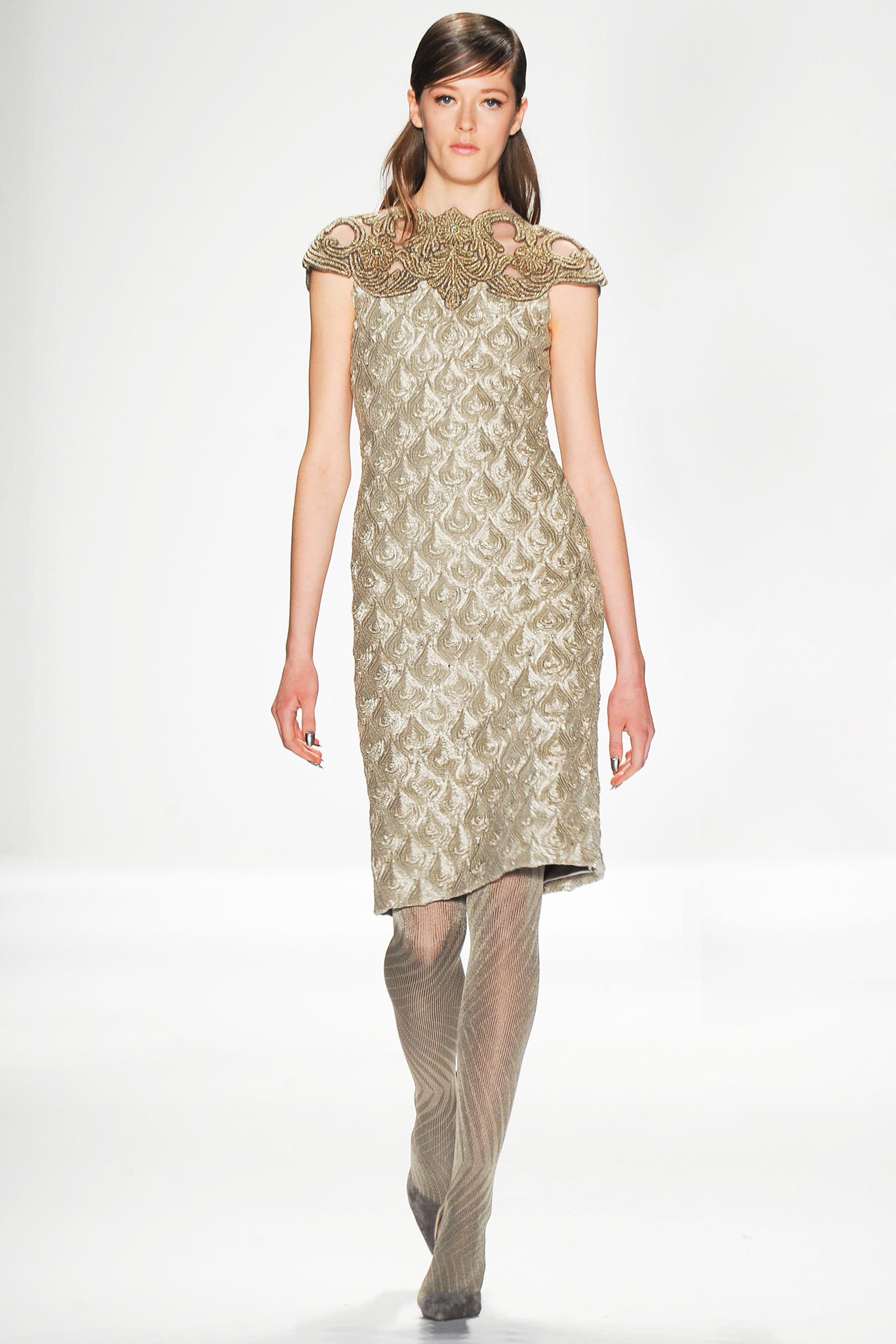 fitted gold embroidered dress