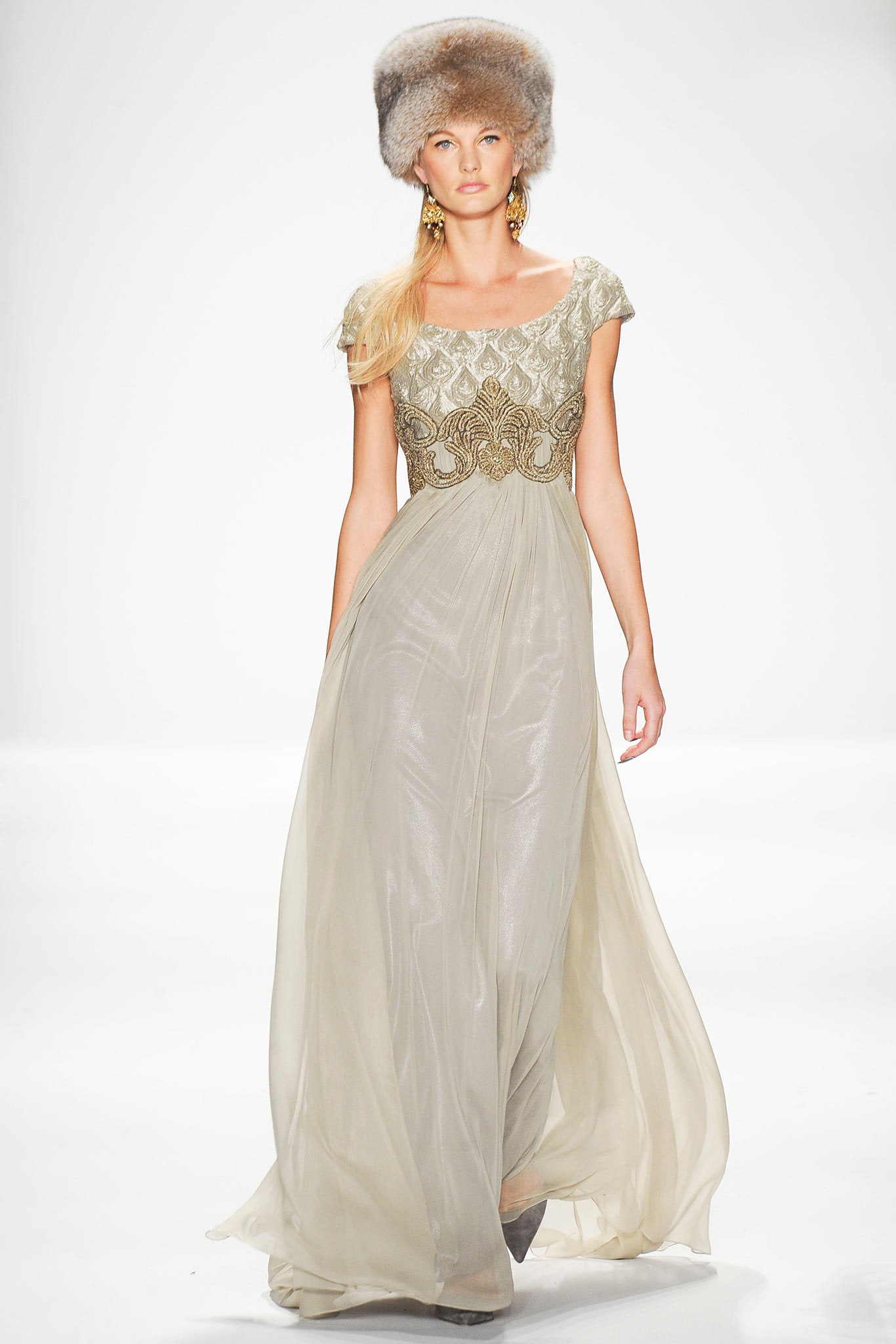 beige silk embroidered gown