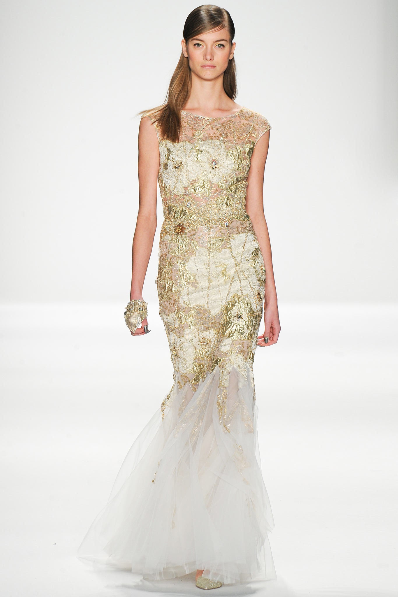 gold and white embroidered gown