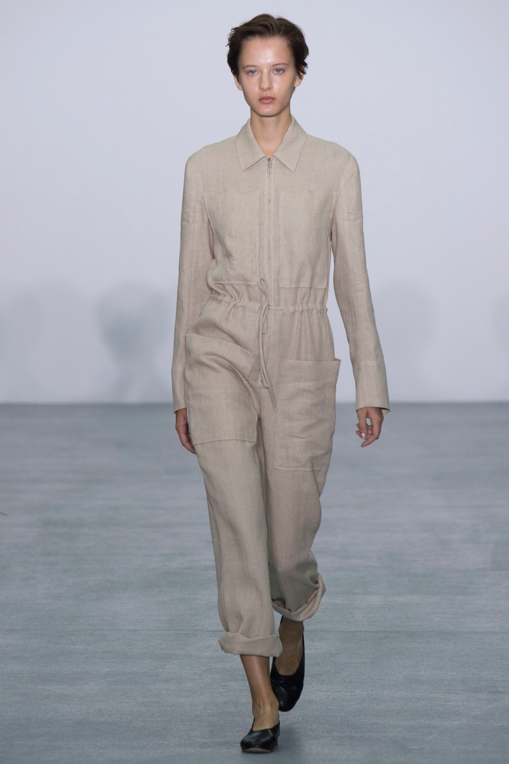 beige relaxed linen jumpsuit