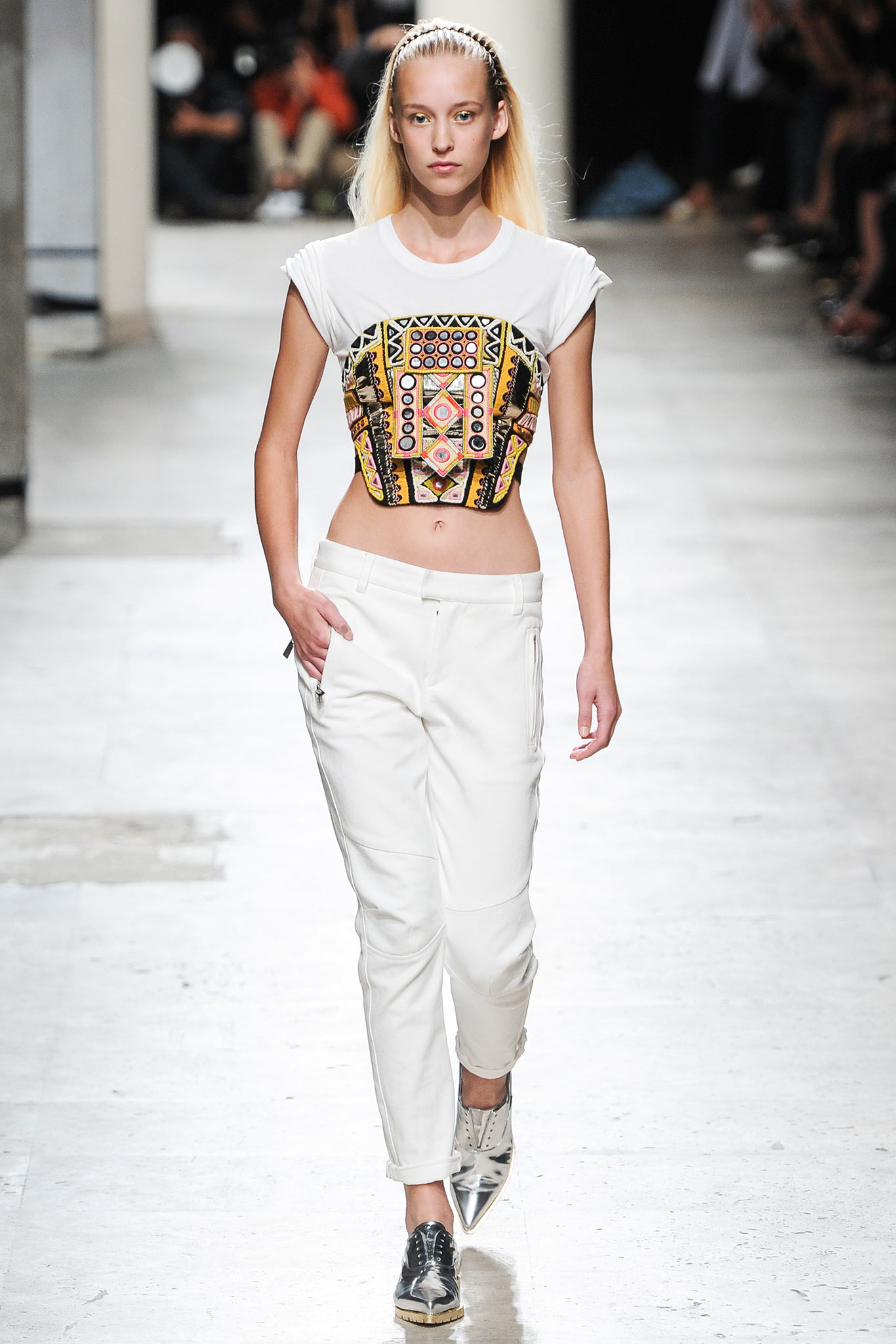 white cotton sleeveless high-neck fitted printed cropped crop-top