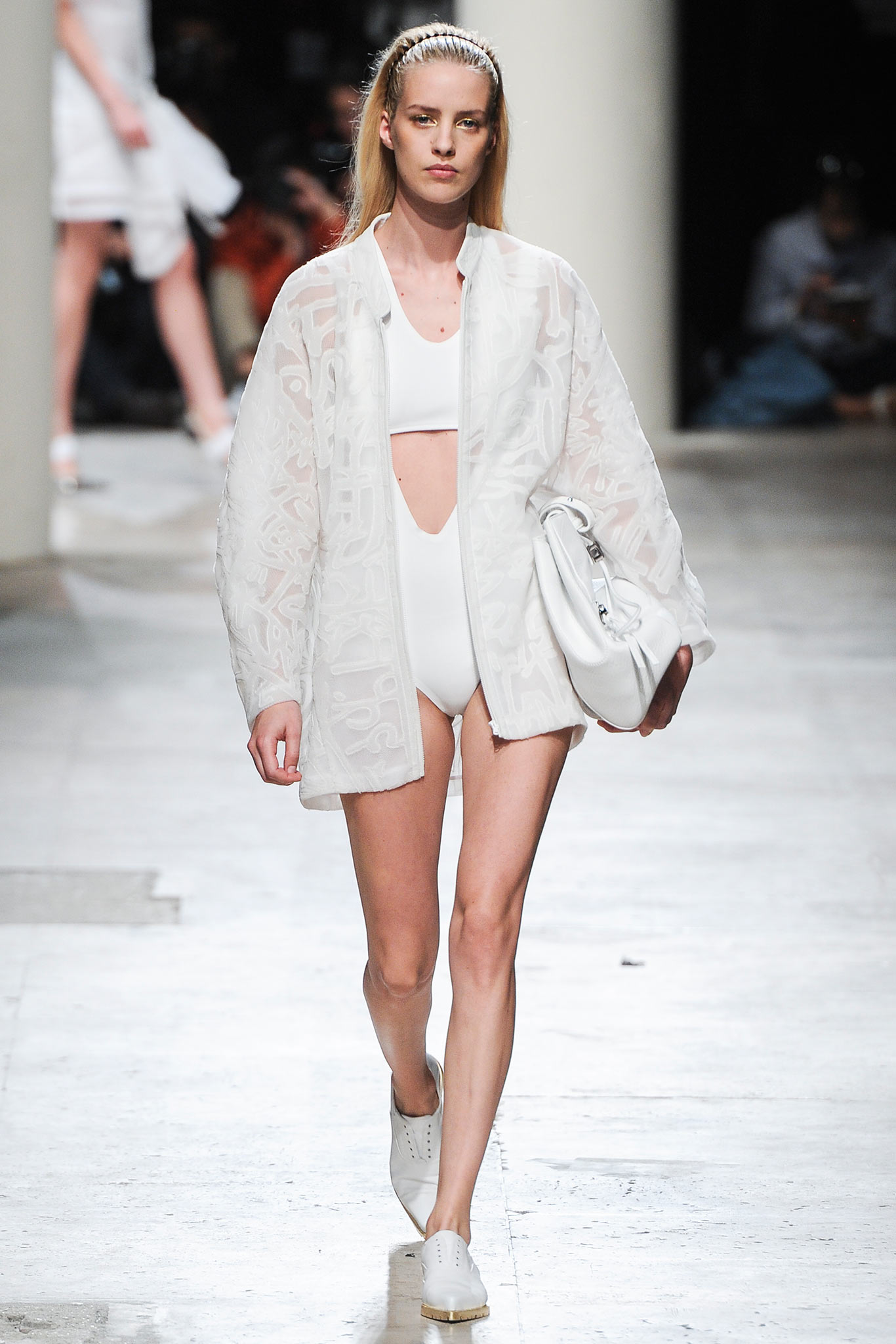 white embroidered jacket with swimsuit