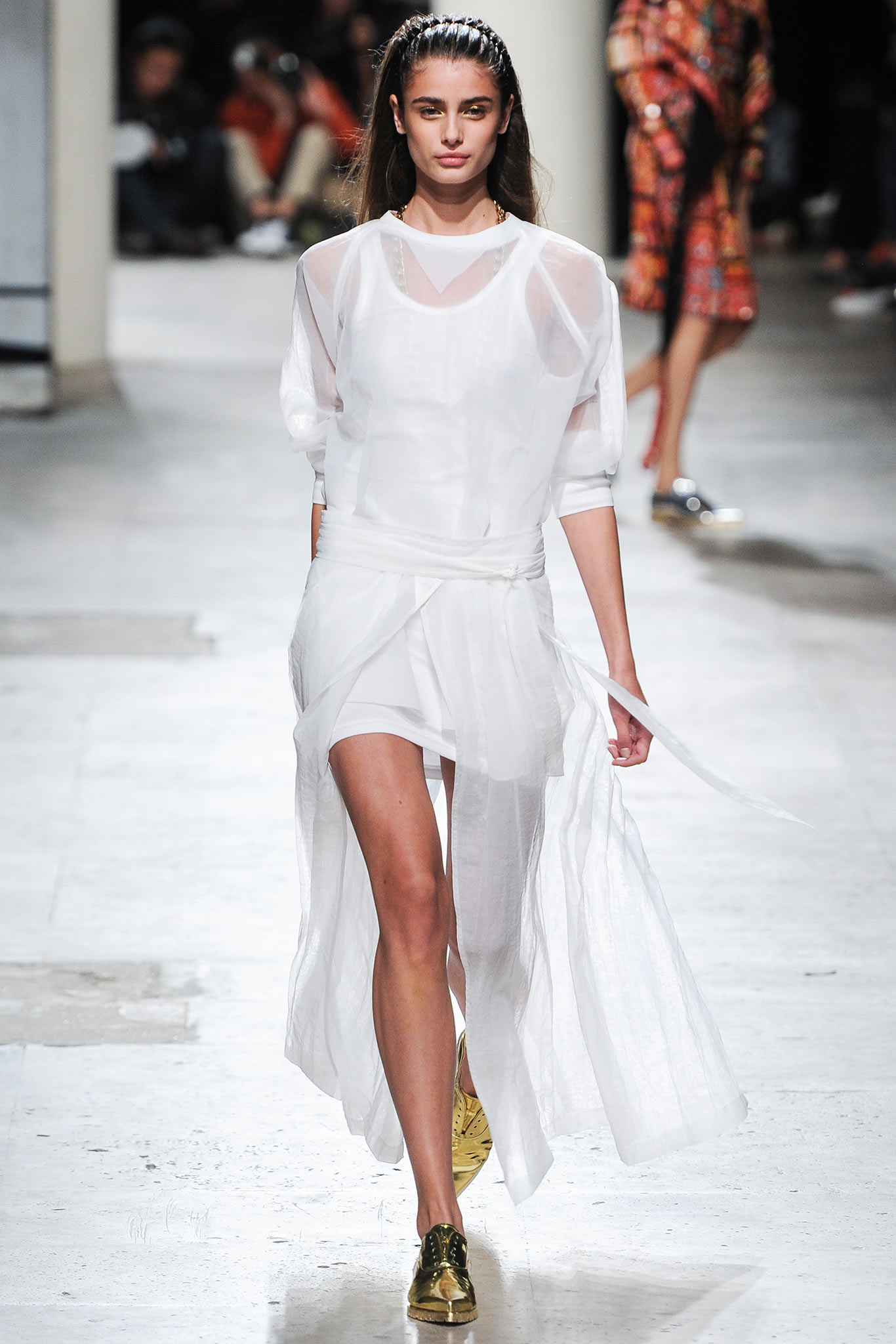 white relaxed draped midi dress