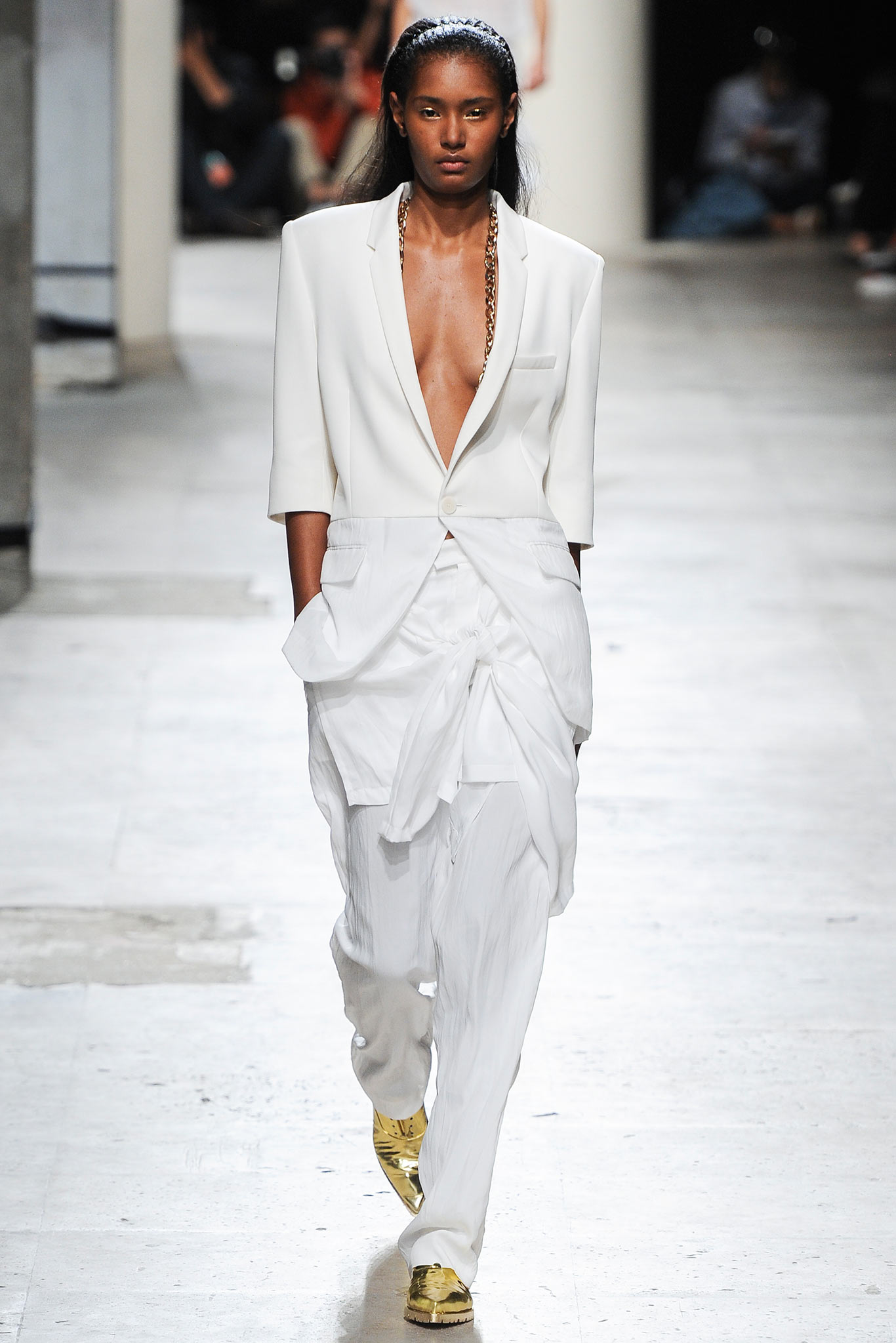 white tailored blazer with relaxed pants