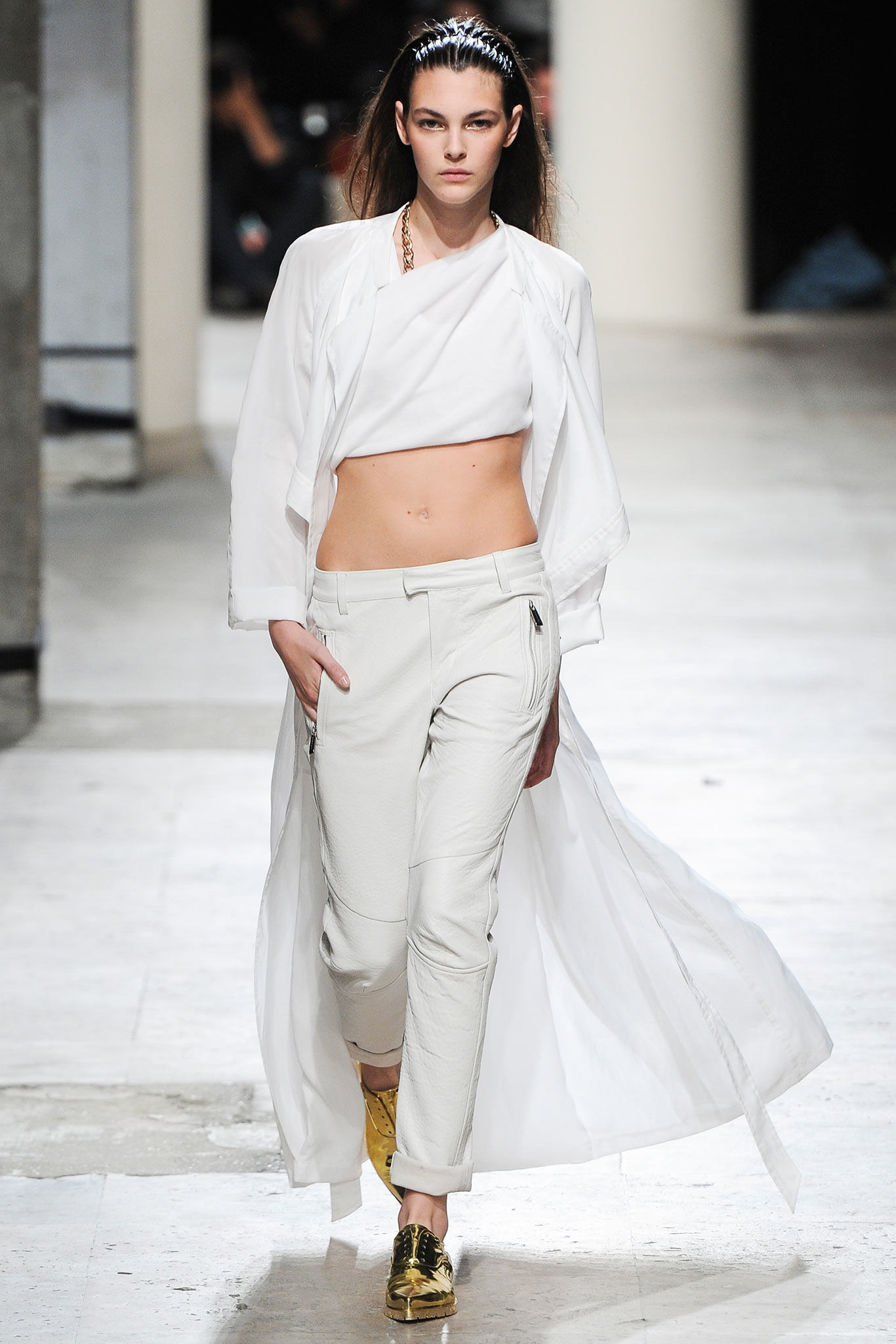 white cotton long-sleeve longline draped flowing coat