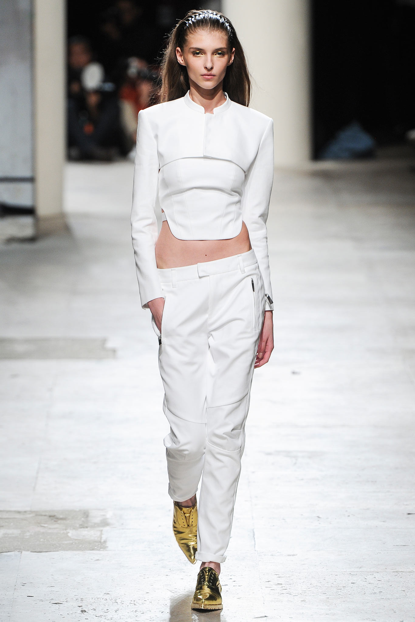 white fitted top and relaxed pants