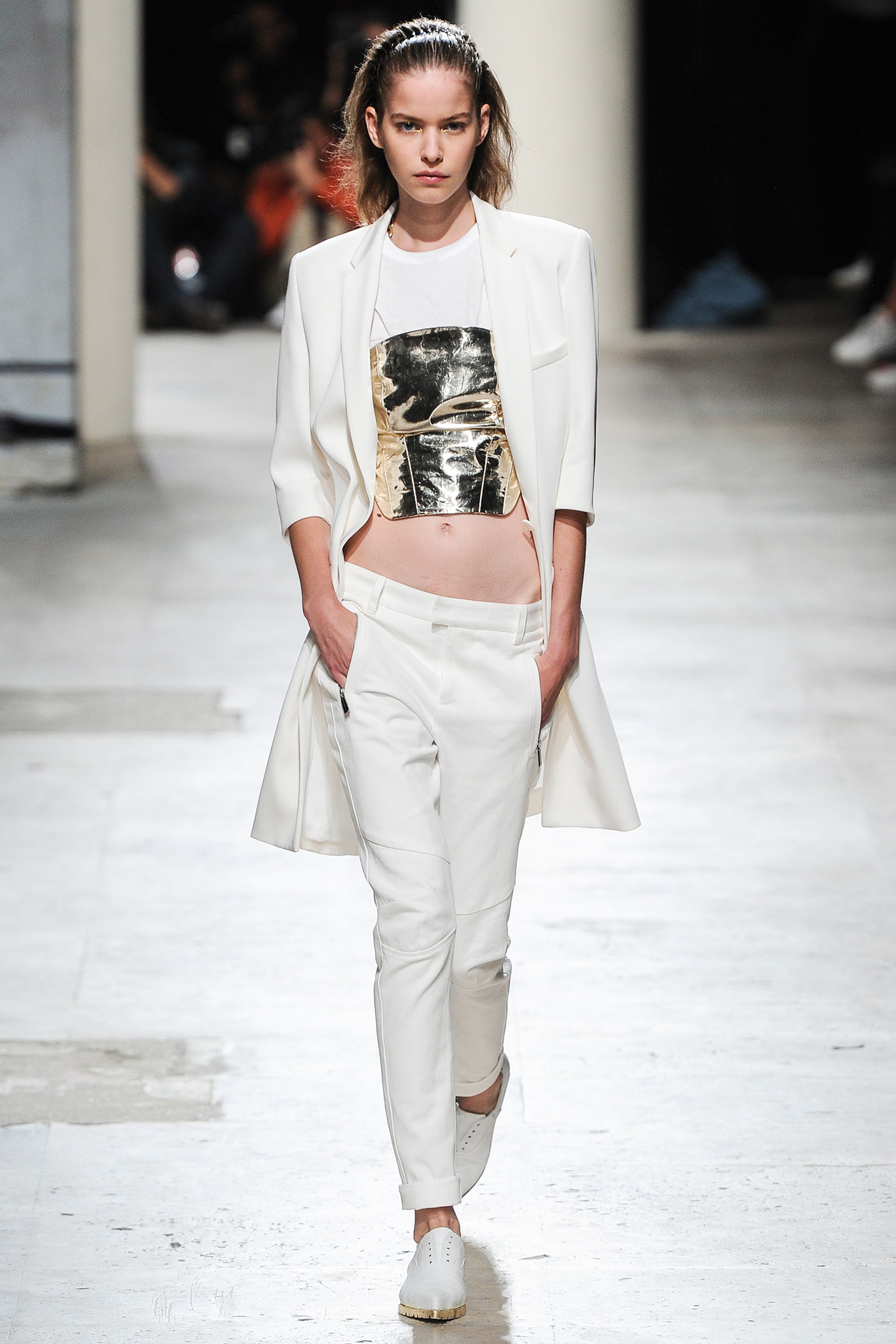 white tailored blazer with crop top