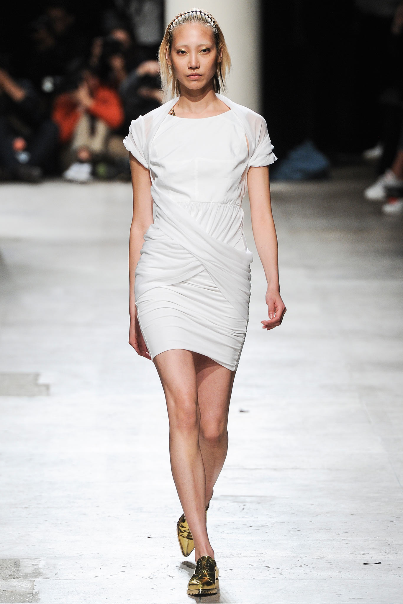 fitted white mini dress