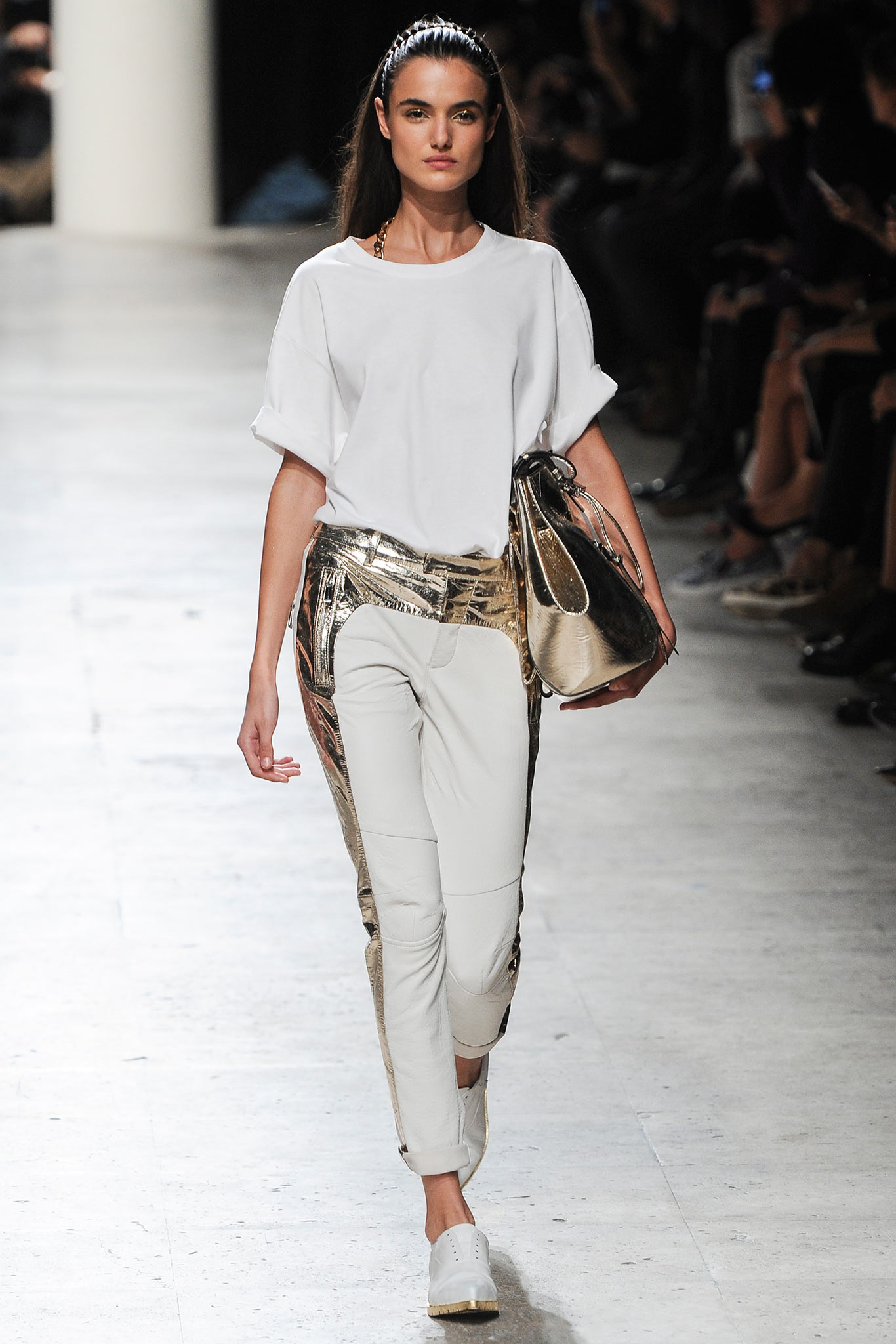 white relaxed top with fitted pants