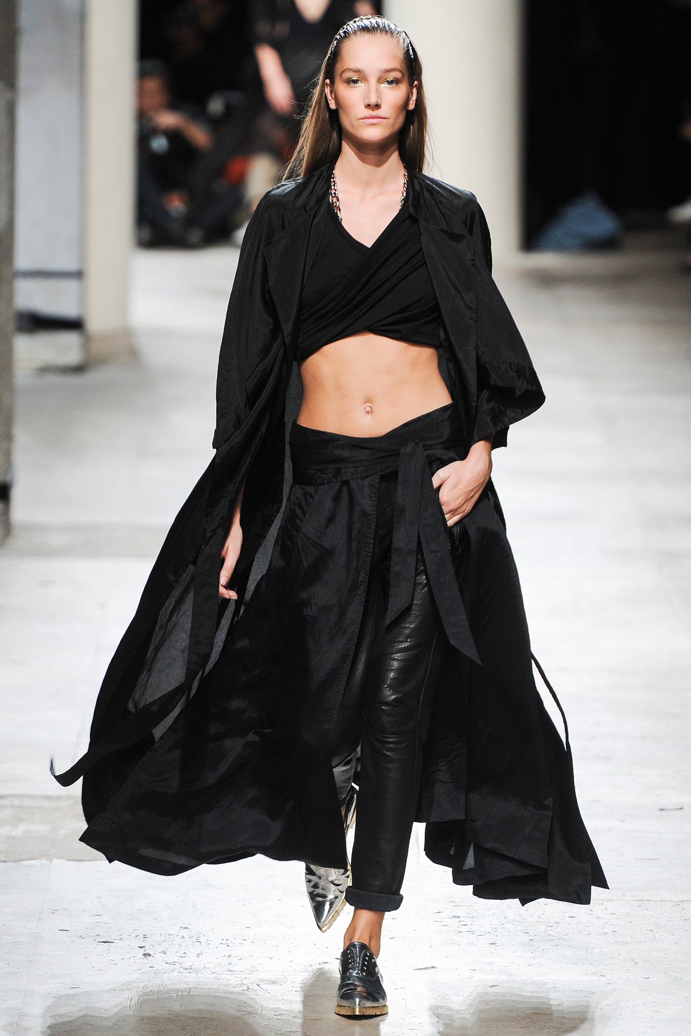 black silk coat with fitted top