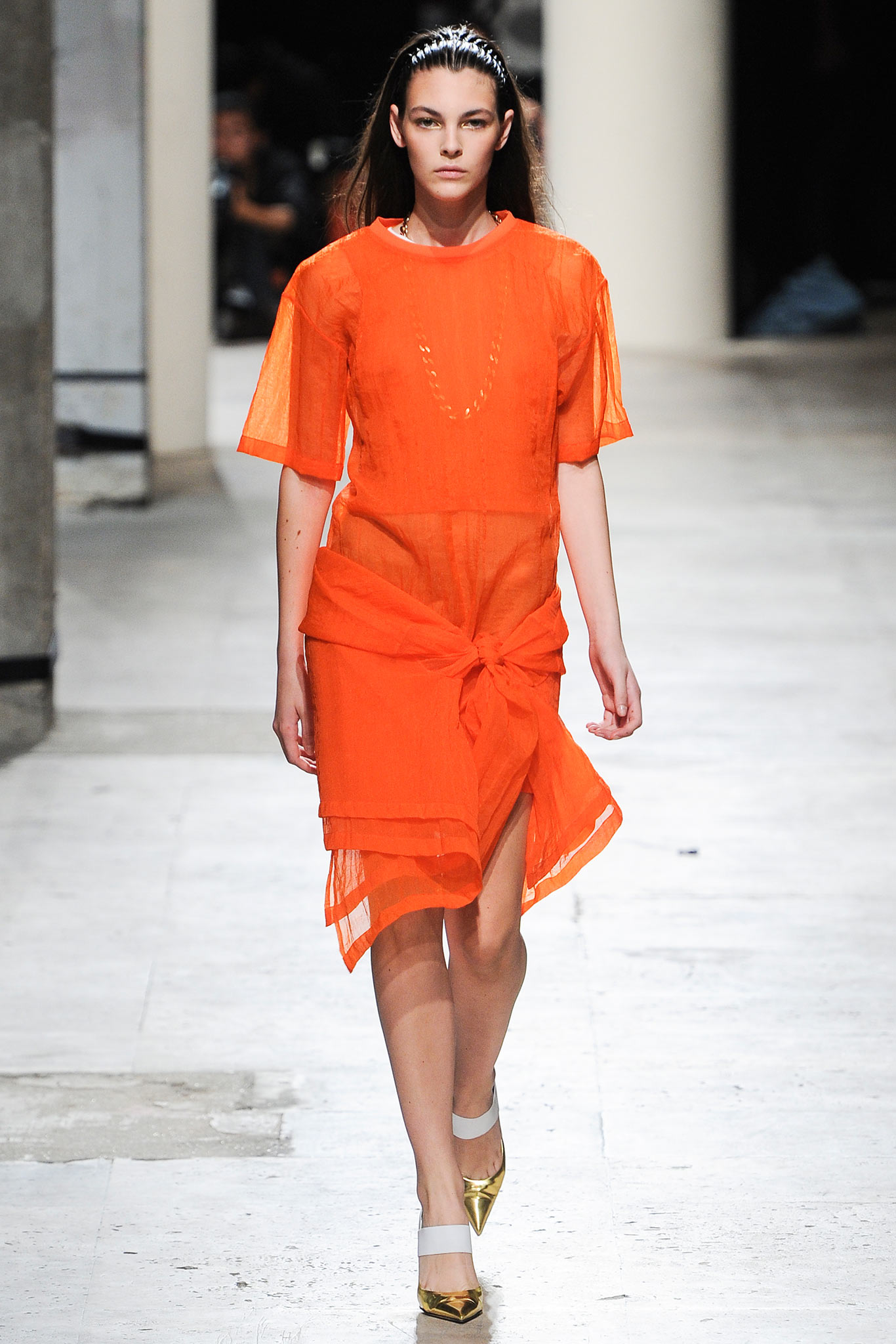 relaxed orange silk midi dress