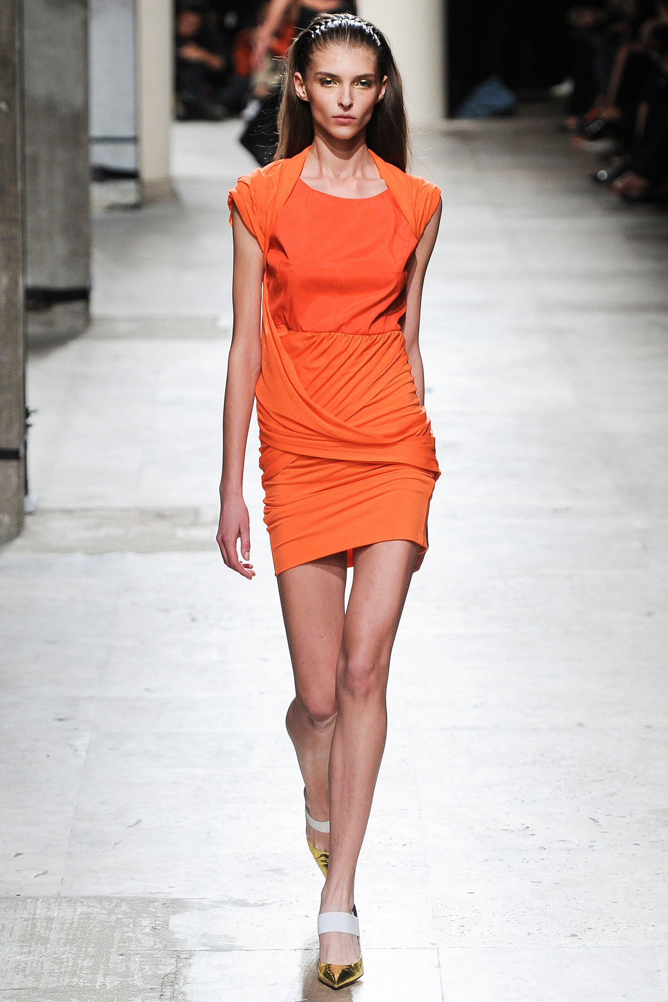 fitted orange sleeveless dress