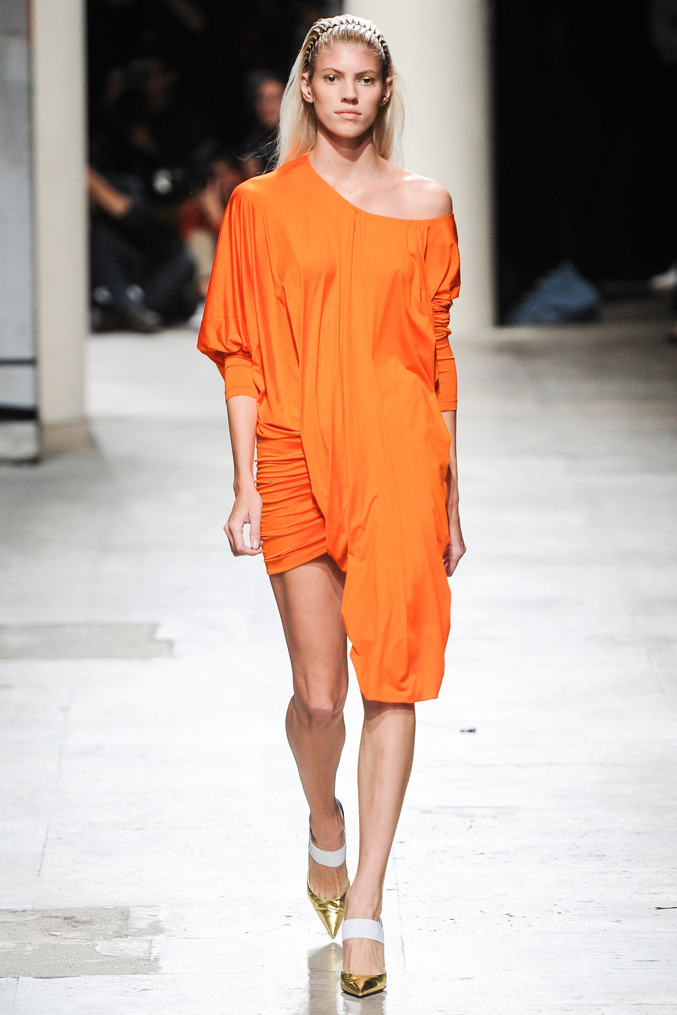 orange off-shoulder relaxed dress
