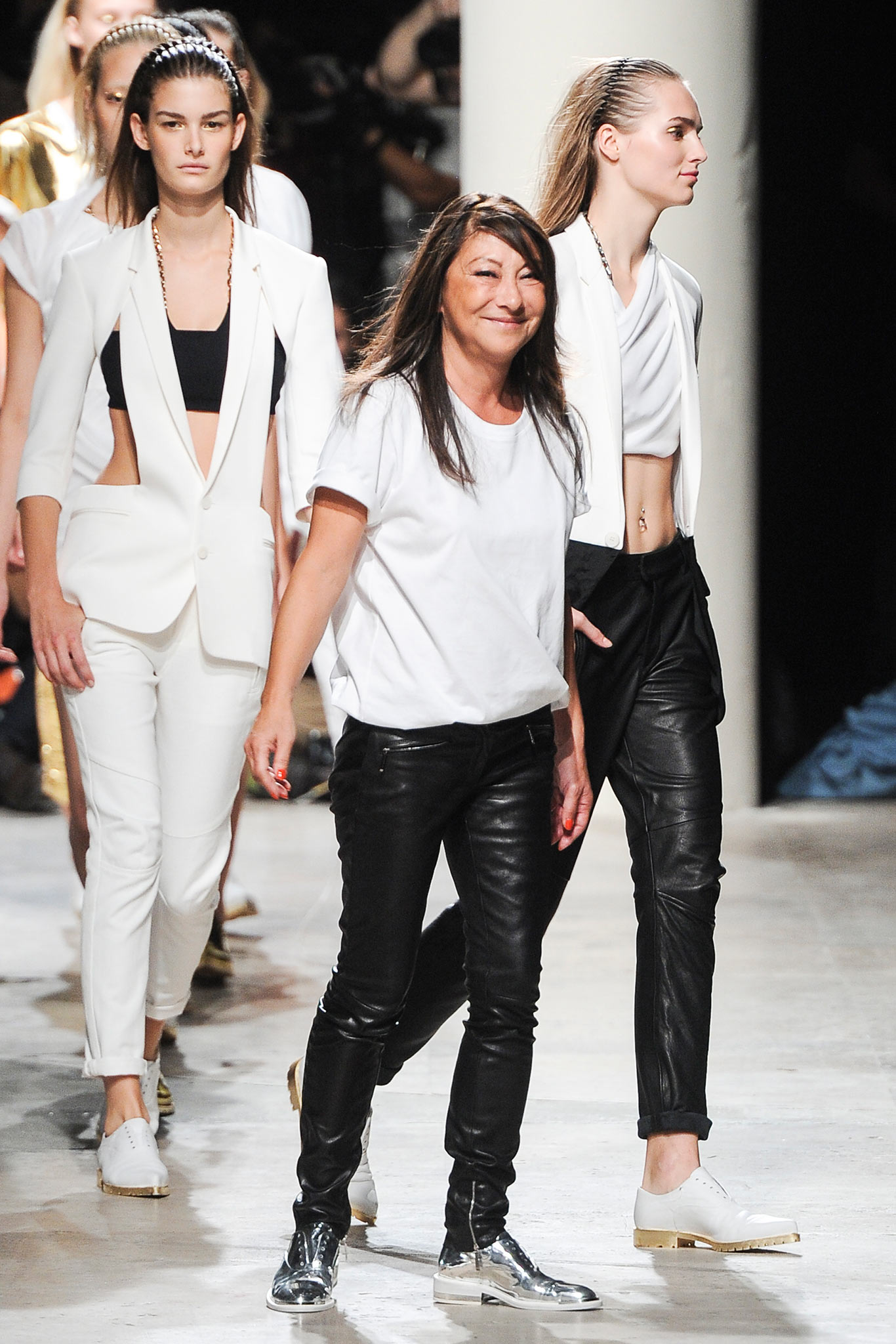 white tailored blazer with black pants