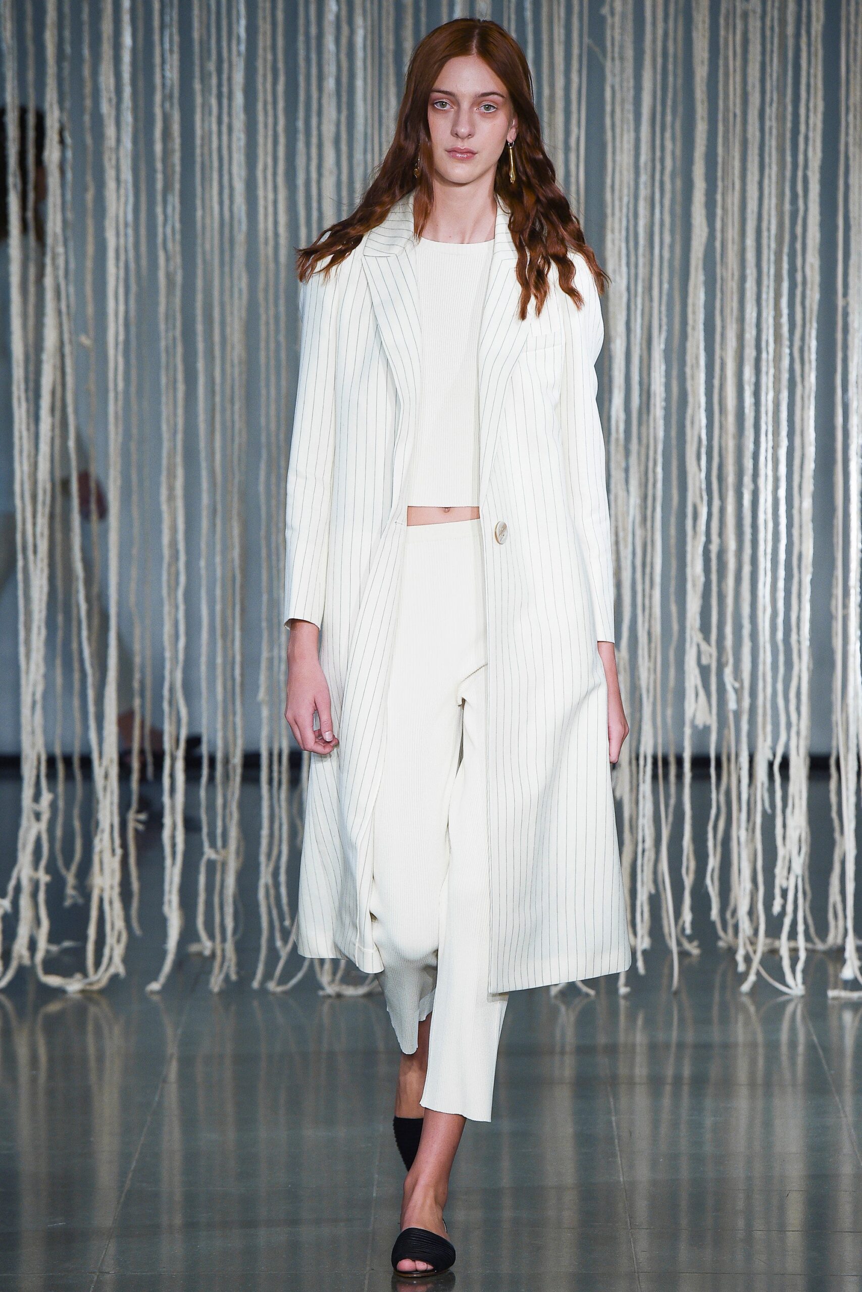 white fitted coat with cropped top