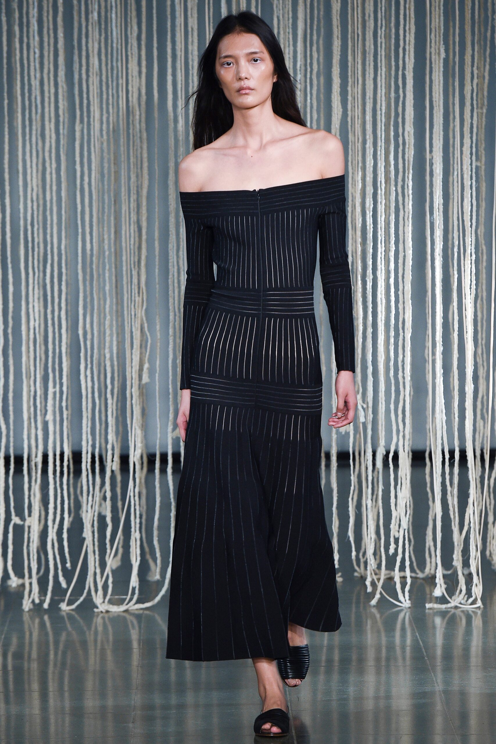 black fitted off-shoulder dress