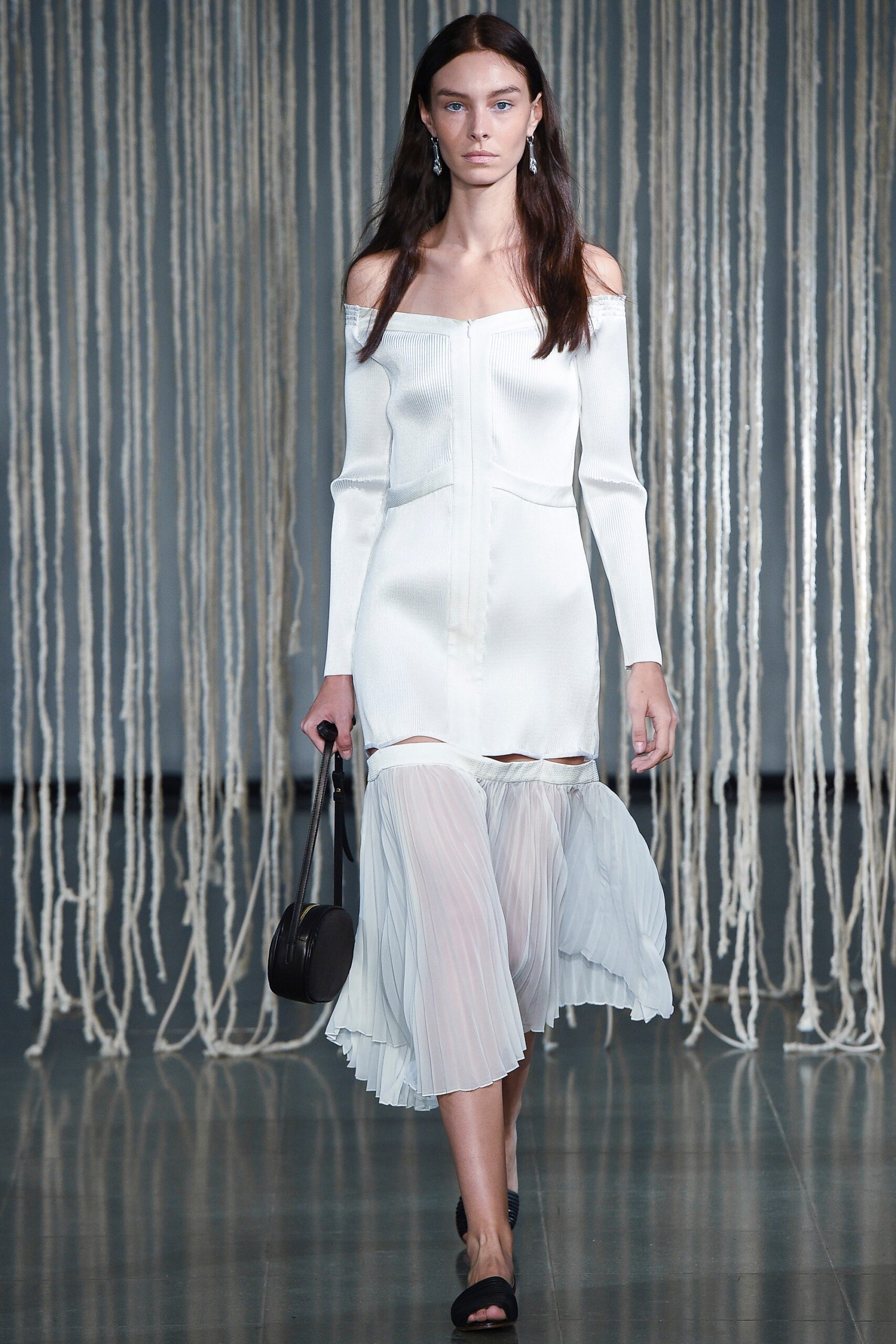 white silk off-shoulder dress