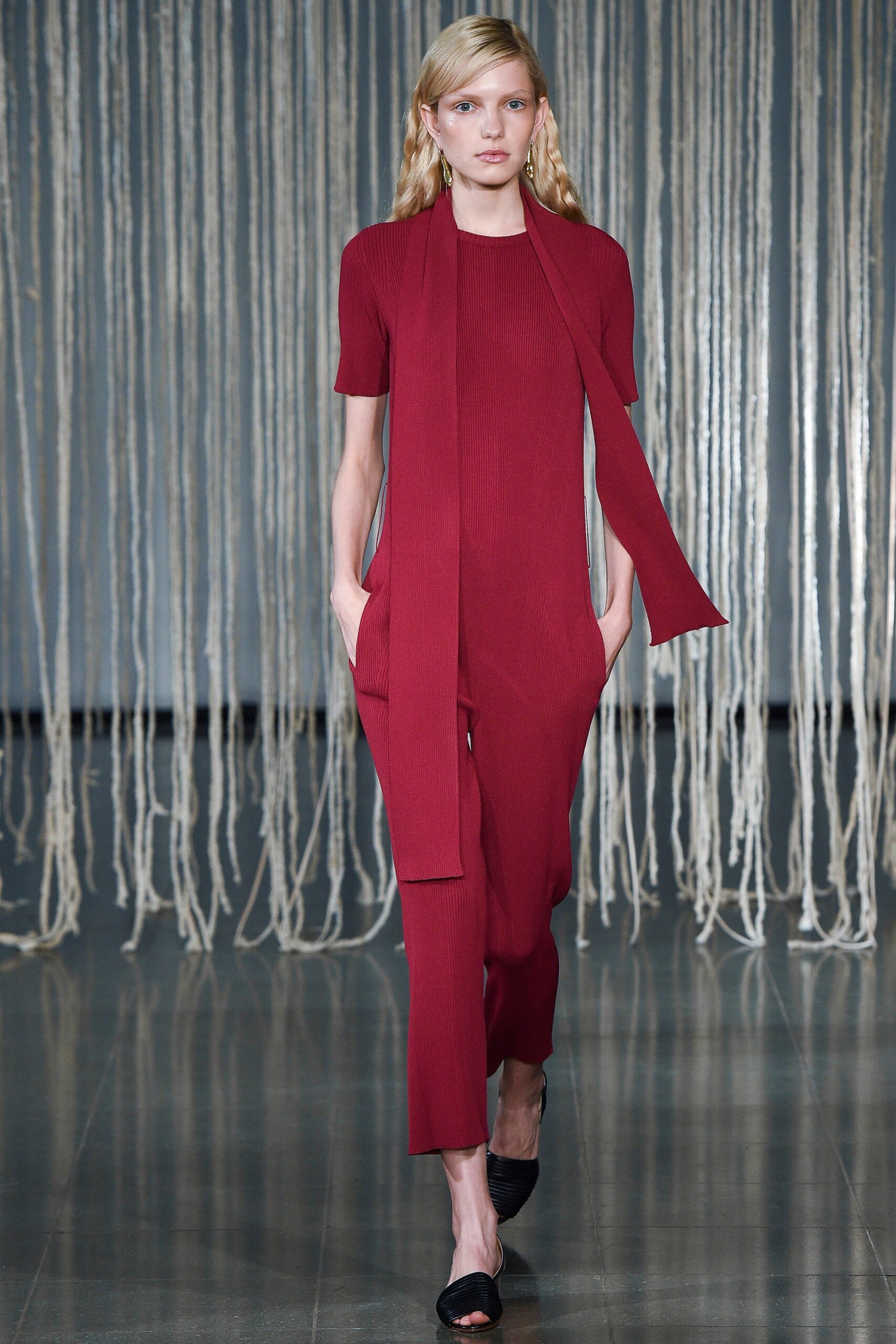 fitted red cotton jumpsuit