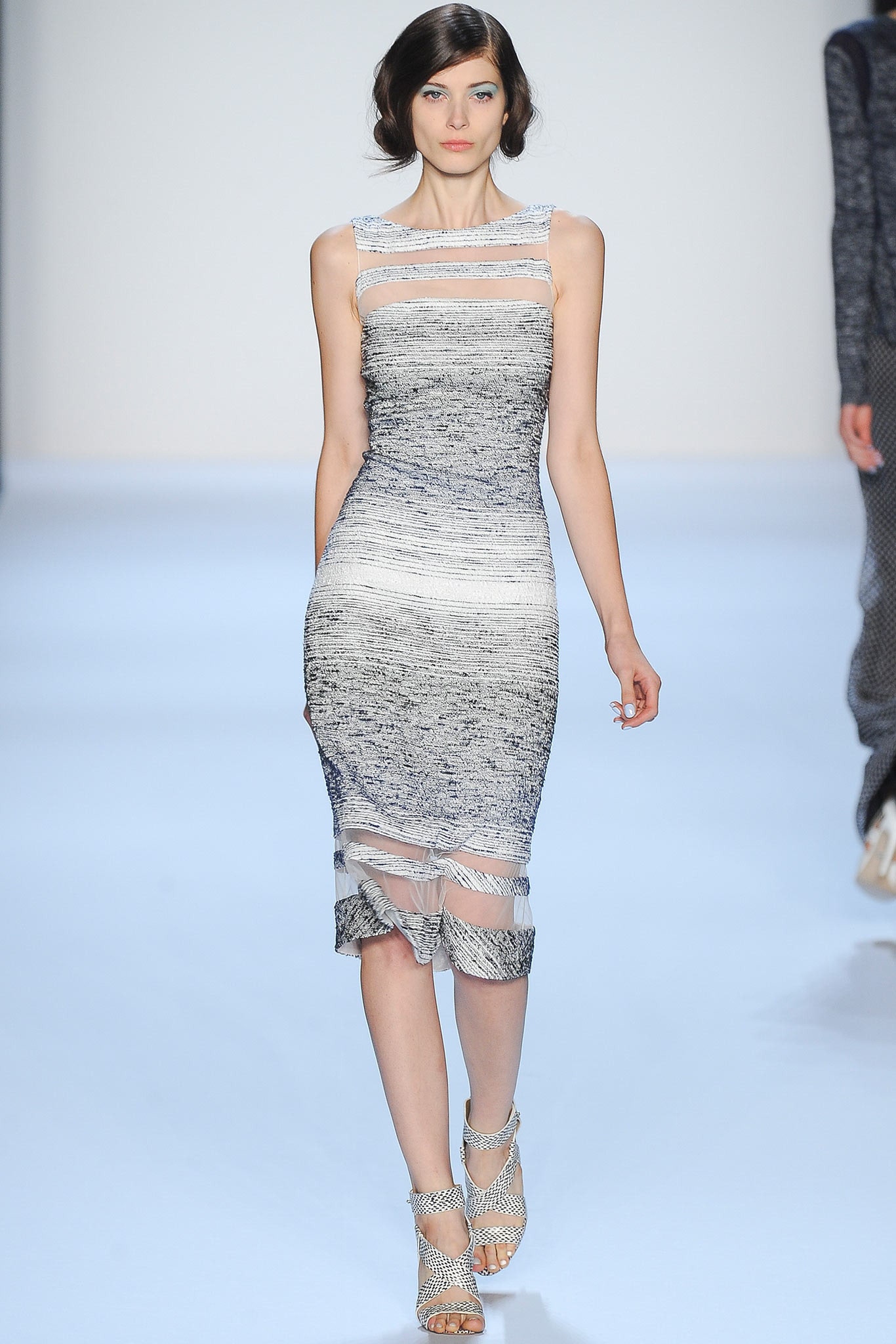 gray and white fitted midi dress