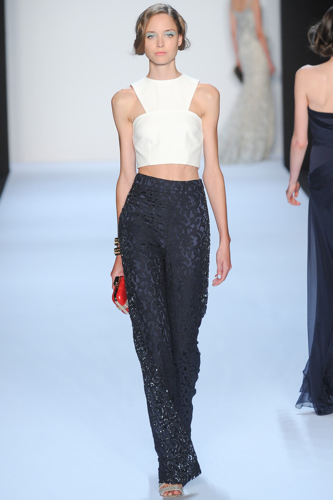 black lace fitted flared sheer pants