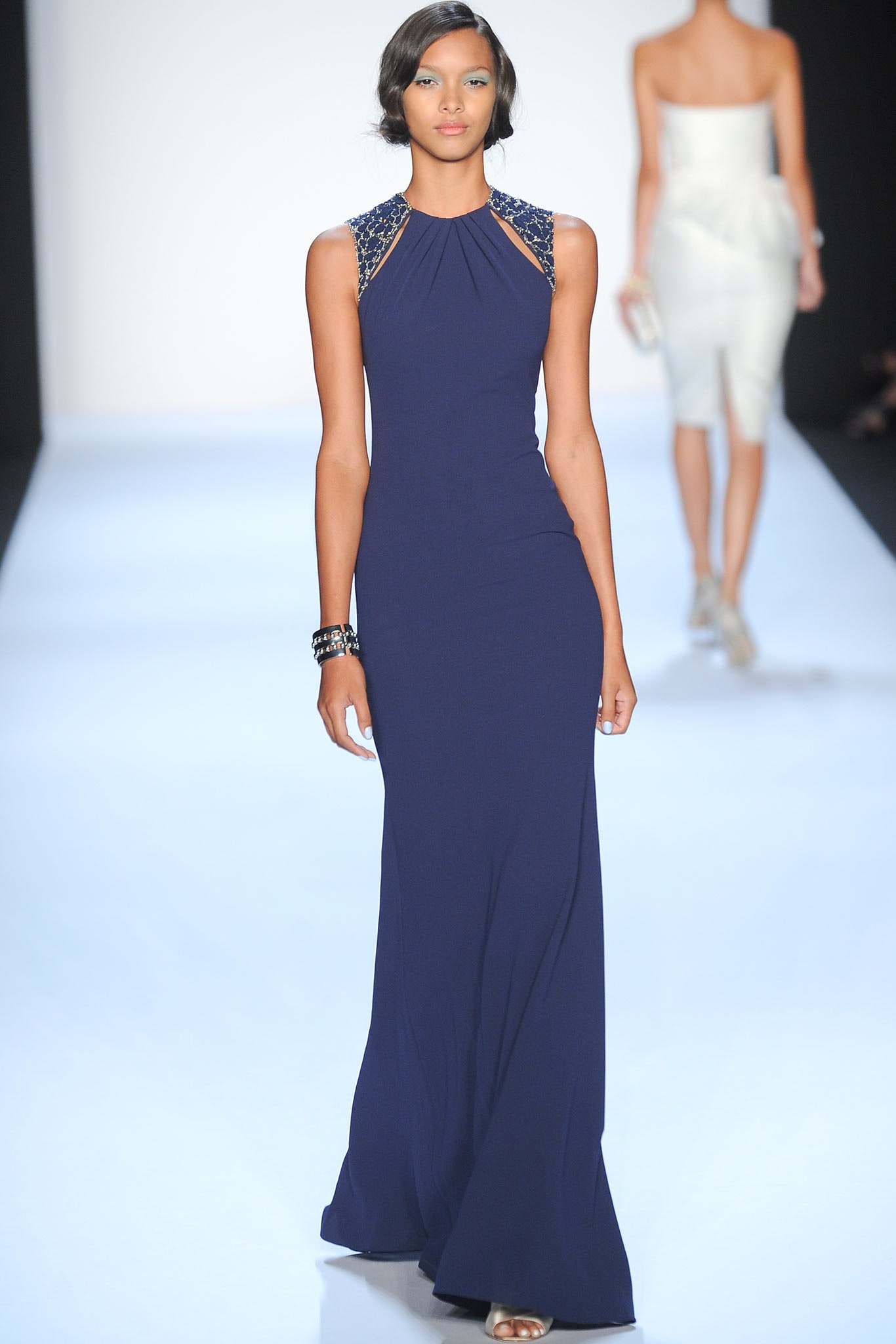 blue silk fitted gown