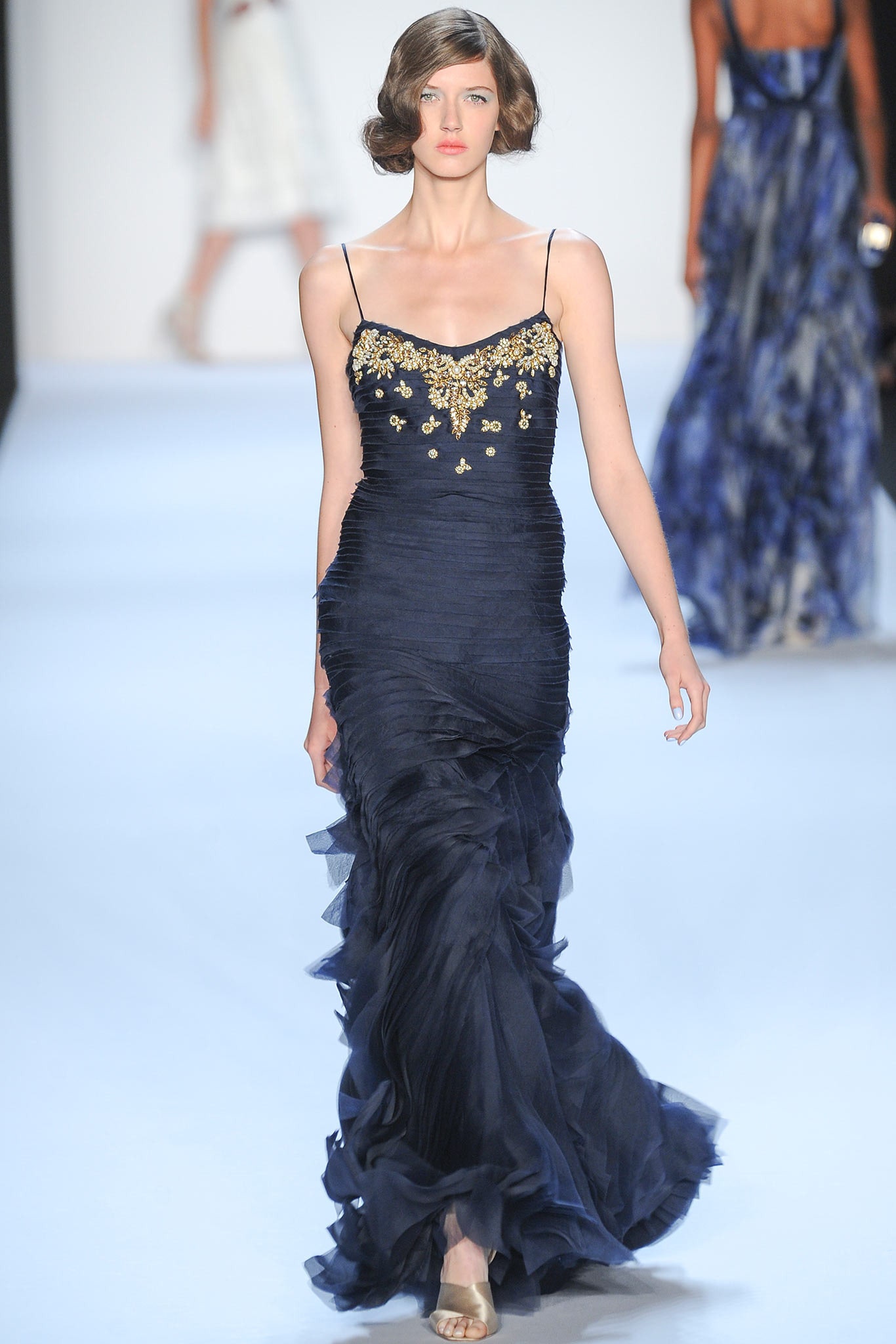 blue silk fitted gown