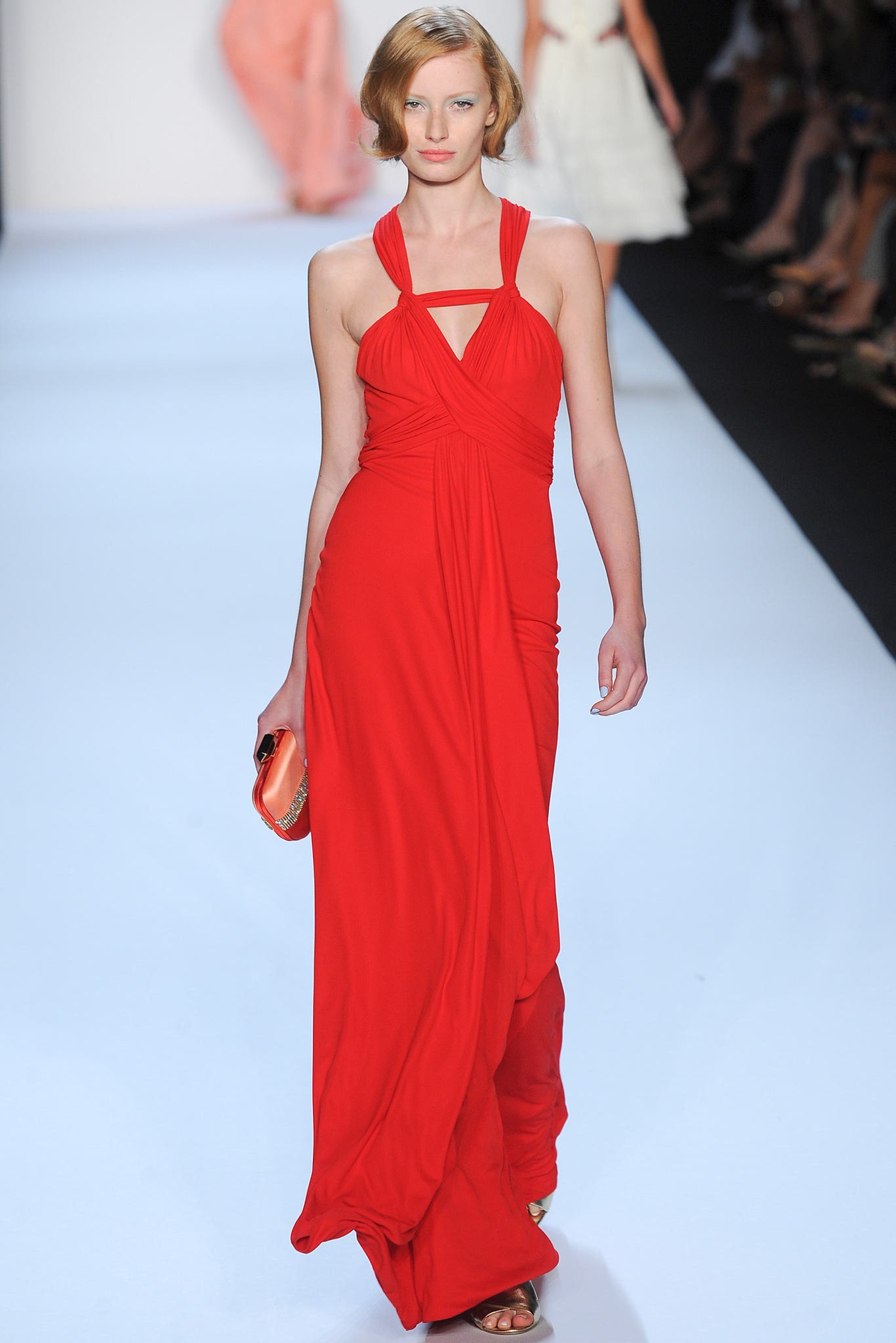 fitted red silk gown