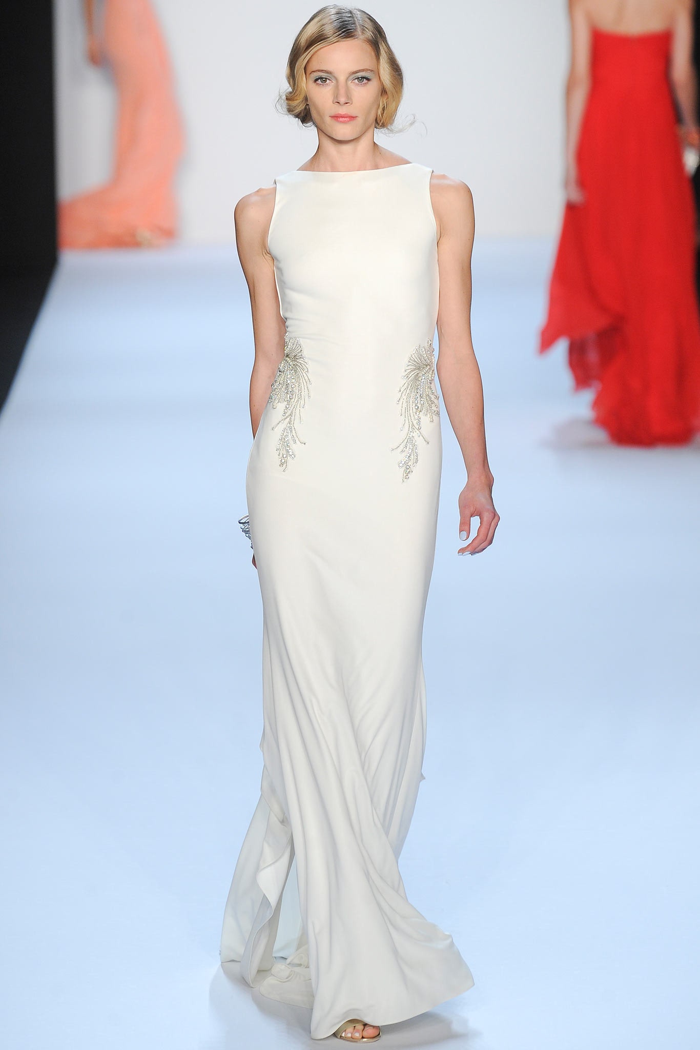 white silk fitted gown