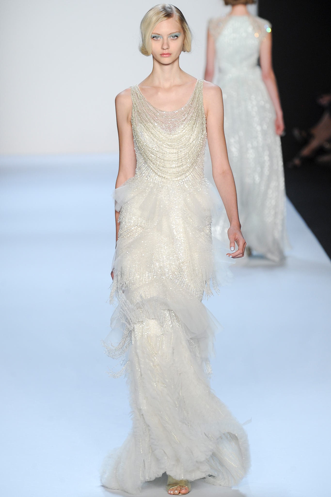 white silk tulle beaded gown