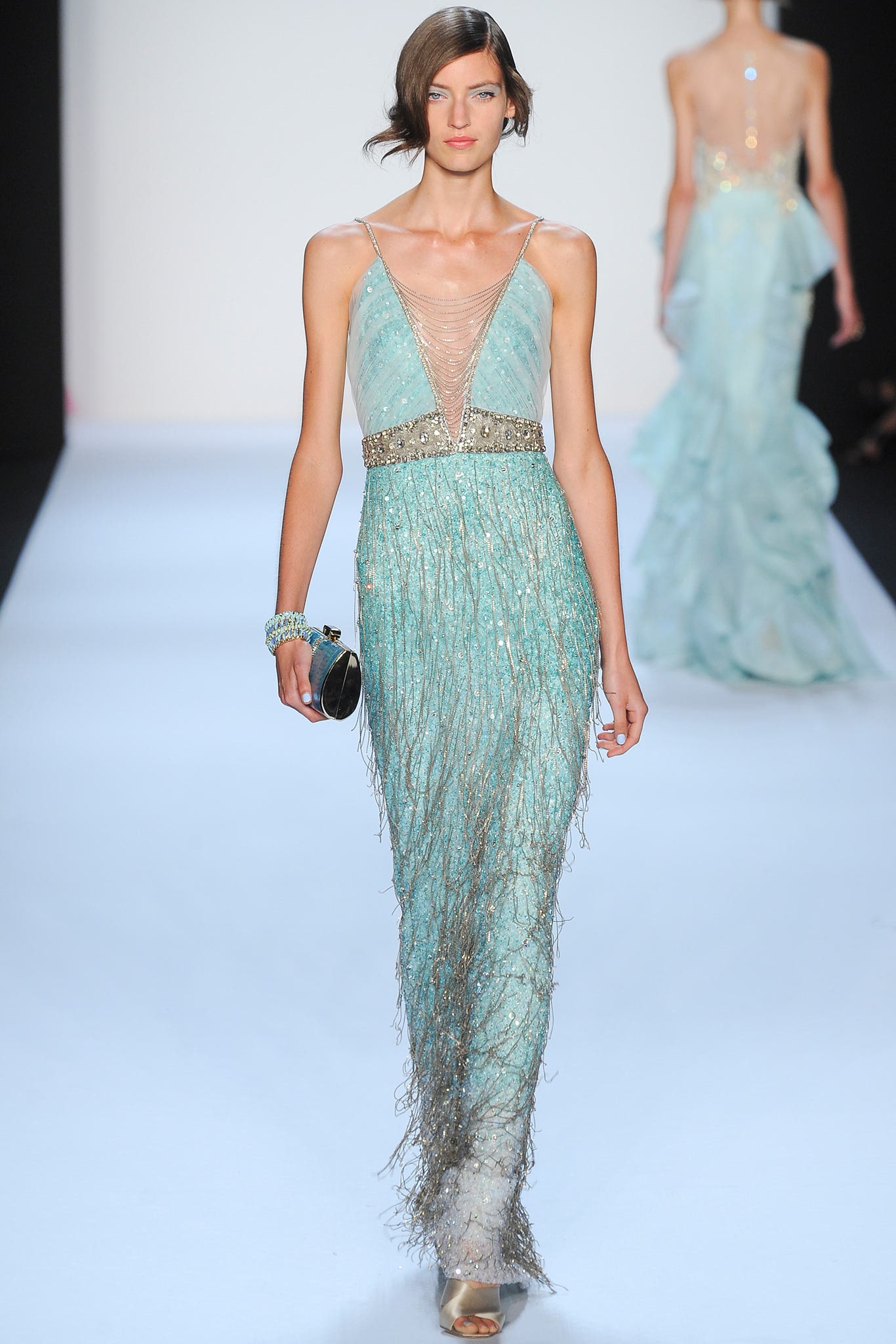 blue silk sleeveless gown