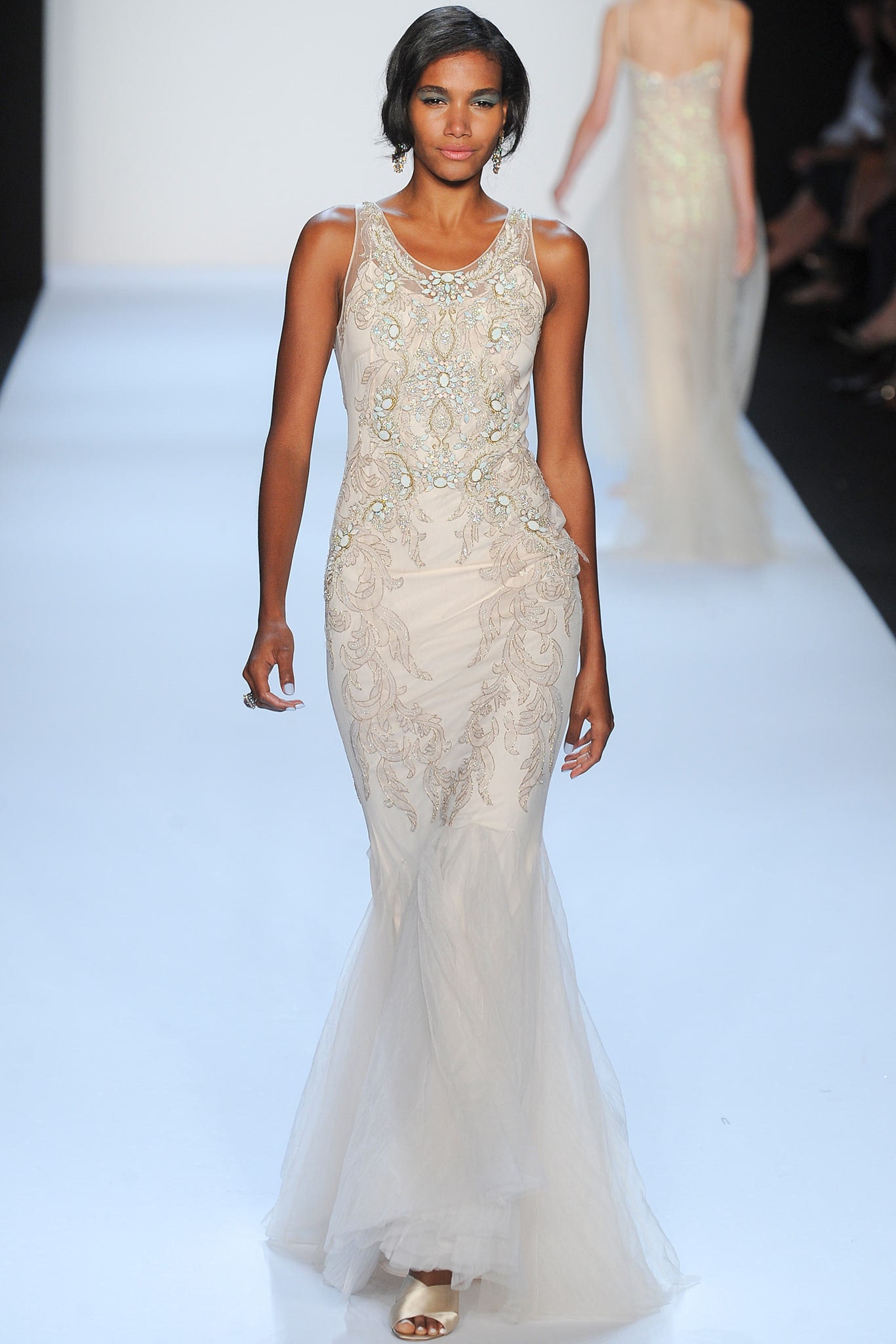 ivory embroidered sleeveless gown