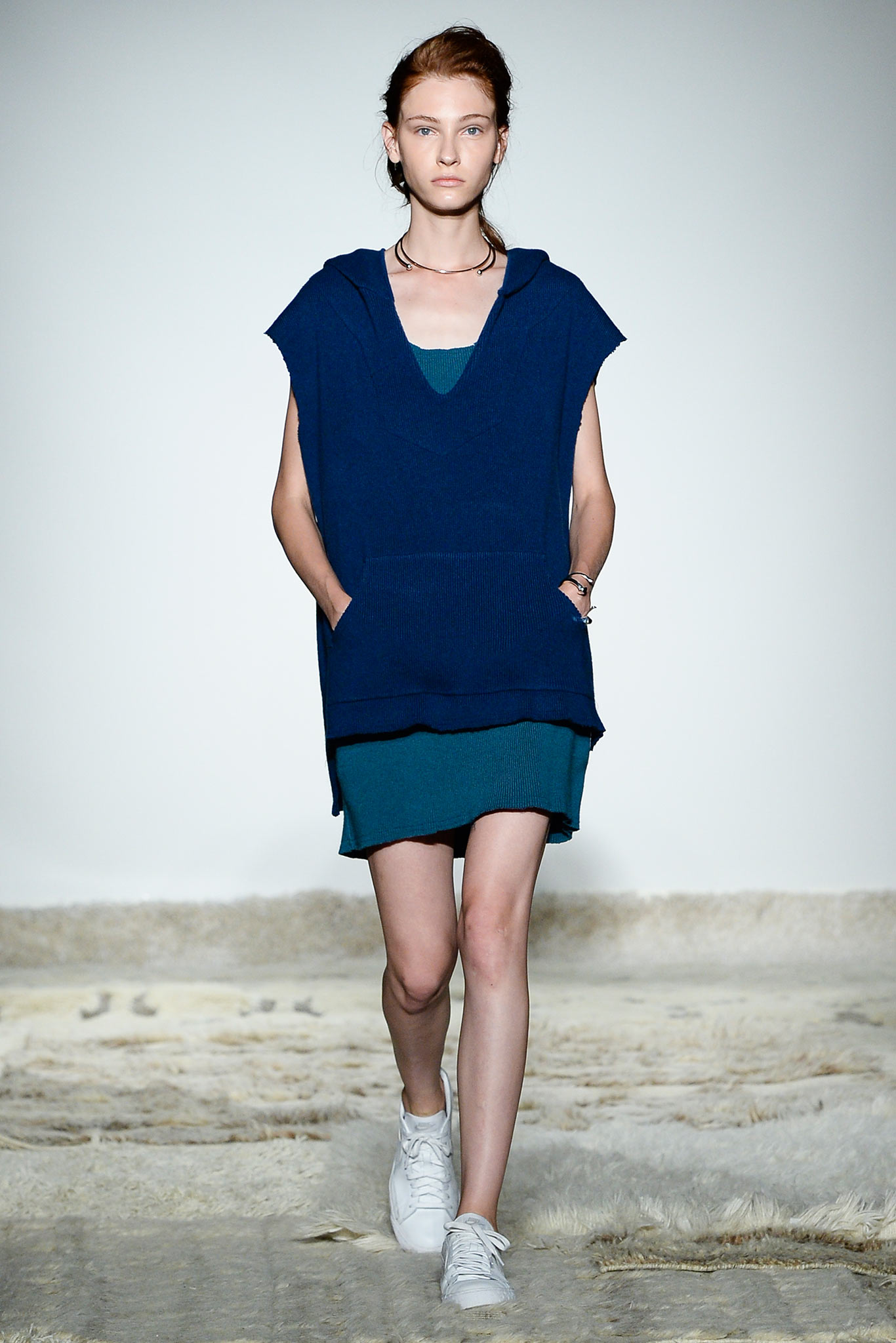 green cotton sleeveless v-neck fitted straight-leg dress