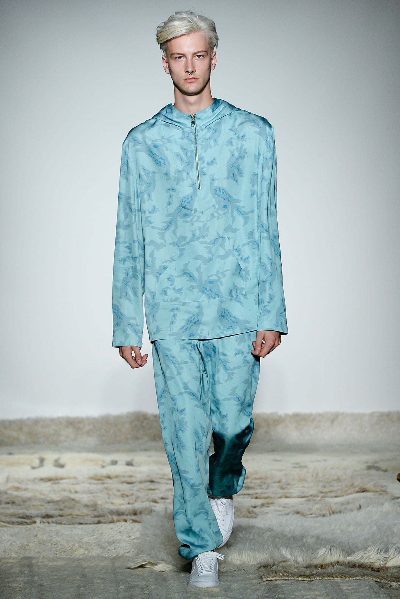 blue silk relaxed top and pants