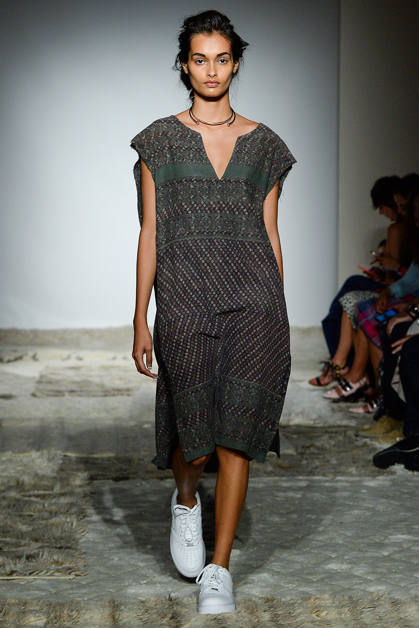 green cotton sleeveless v-neck relaxed printed midi dress