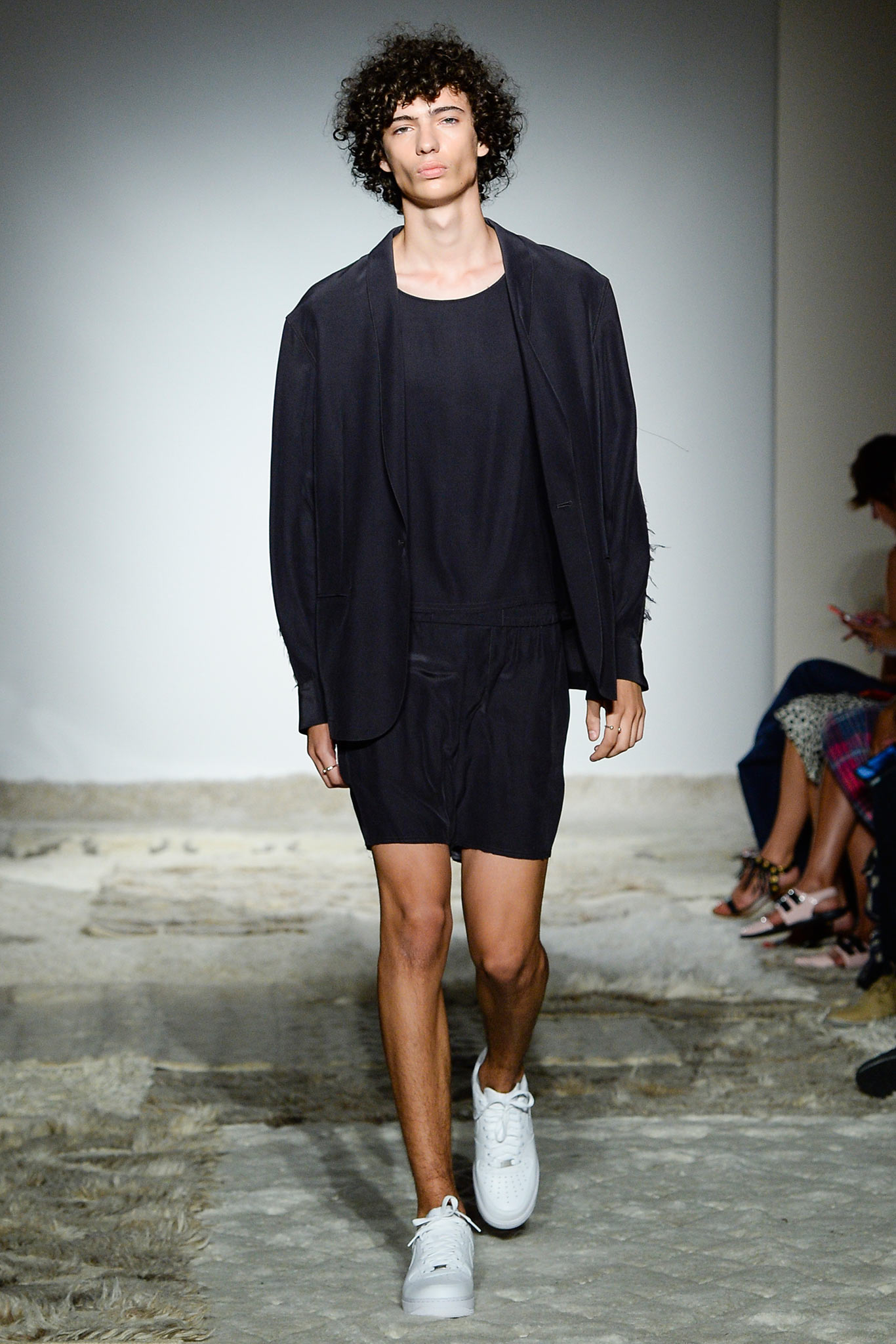 black relaxed blazer with shorts
