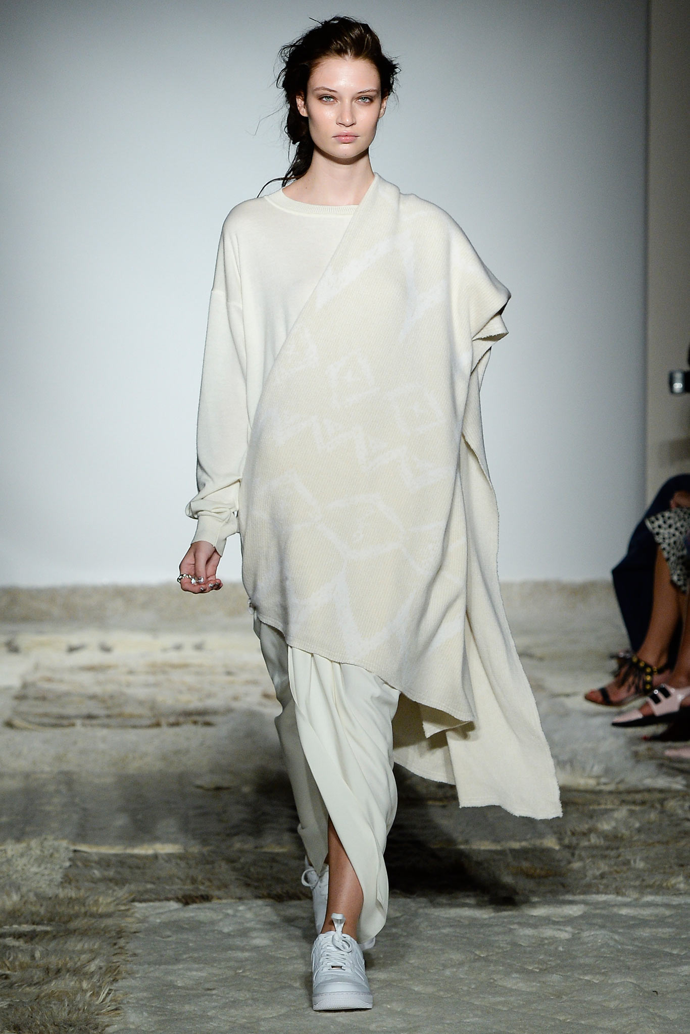 white wool long-sleeve oversized draped sweater