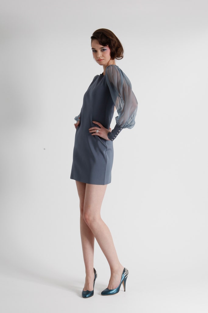 blue silk mini dress