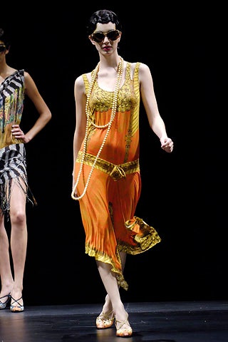 orange yellow pleated midi dress