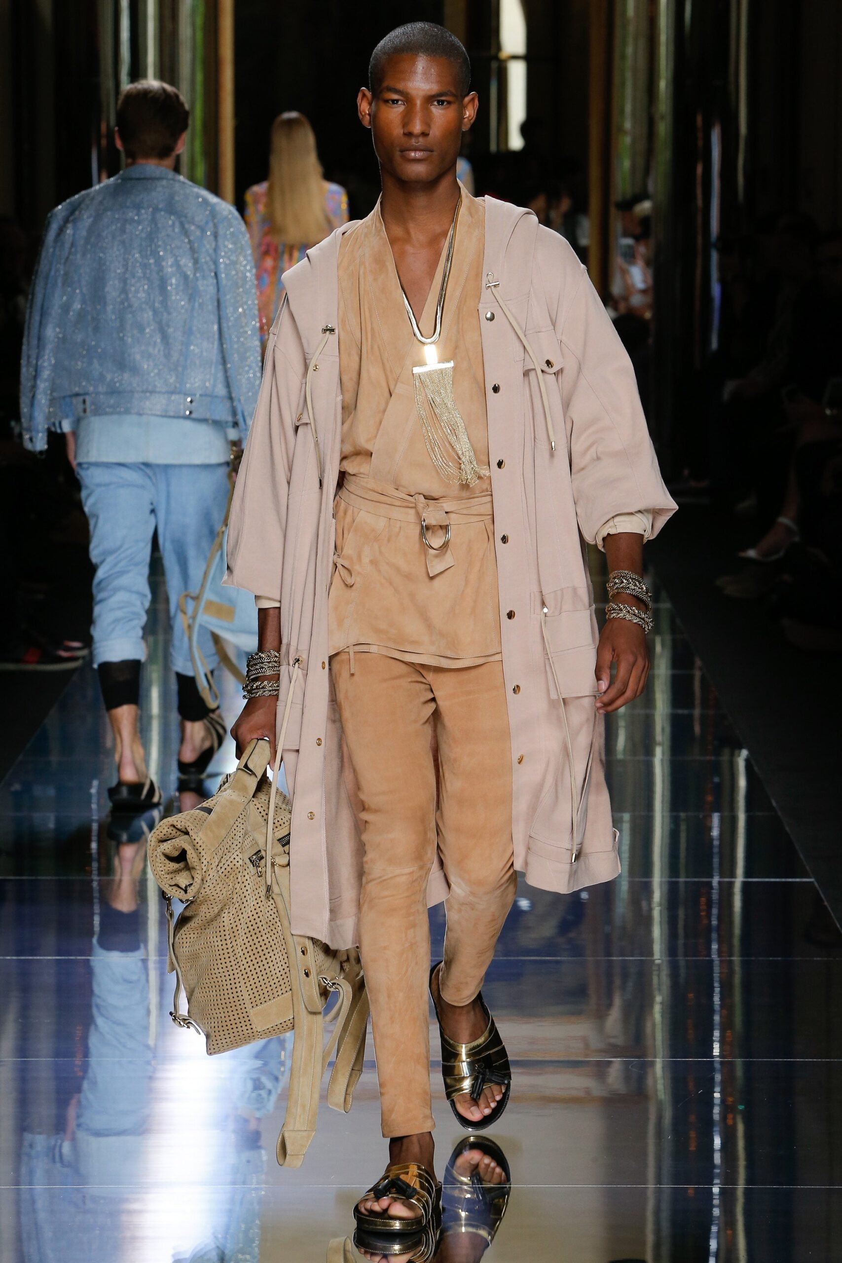 beige suede long-sleeve collared relaxed belted coat